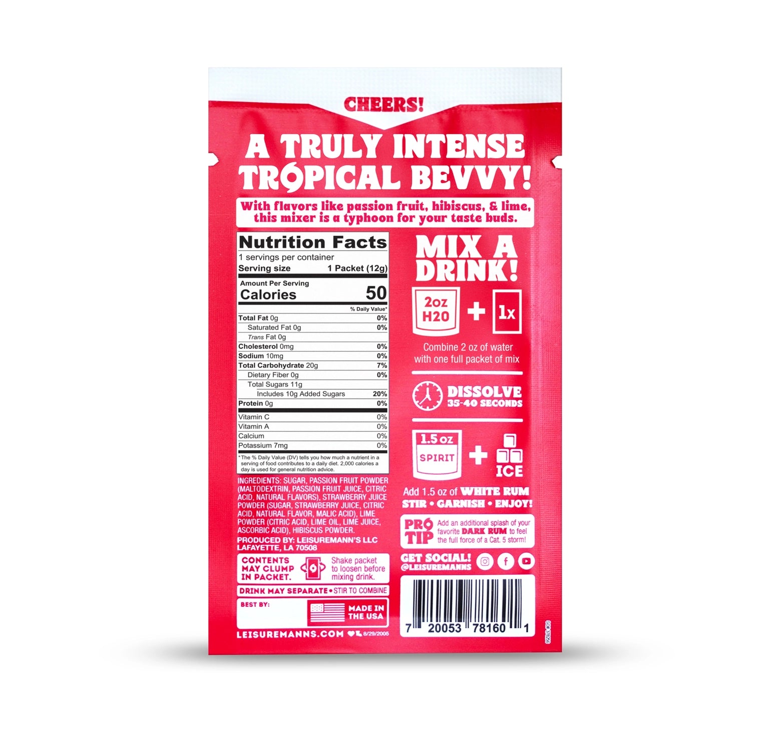 Leisuremann's Hurricane Single Serve Cocktail Mix