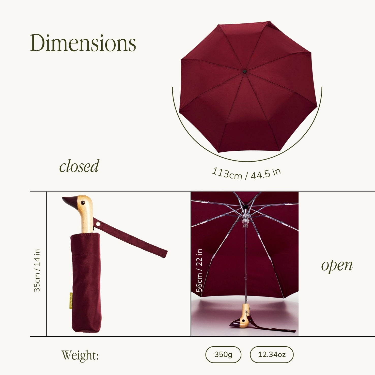 Original Duckhead - Cherry Compact Eco-Friendly Wind Resistant Umbrella