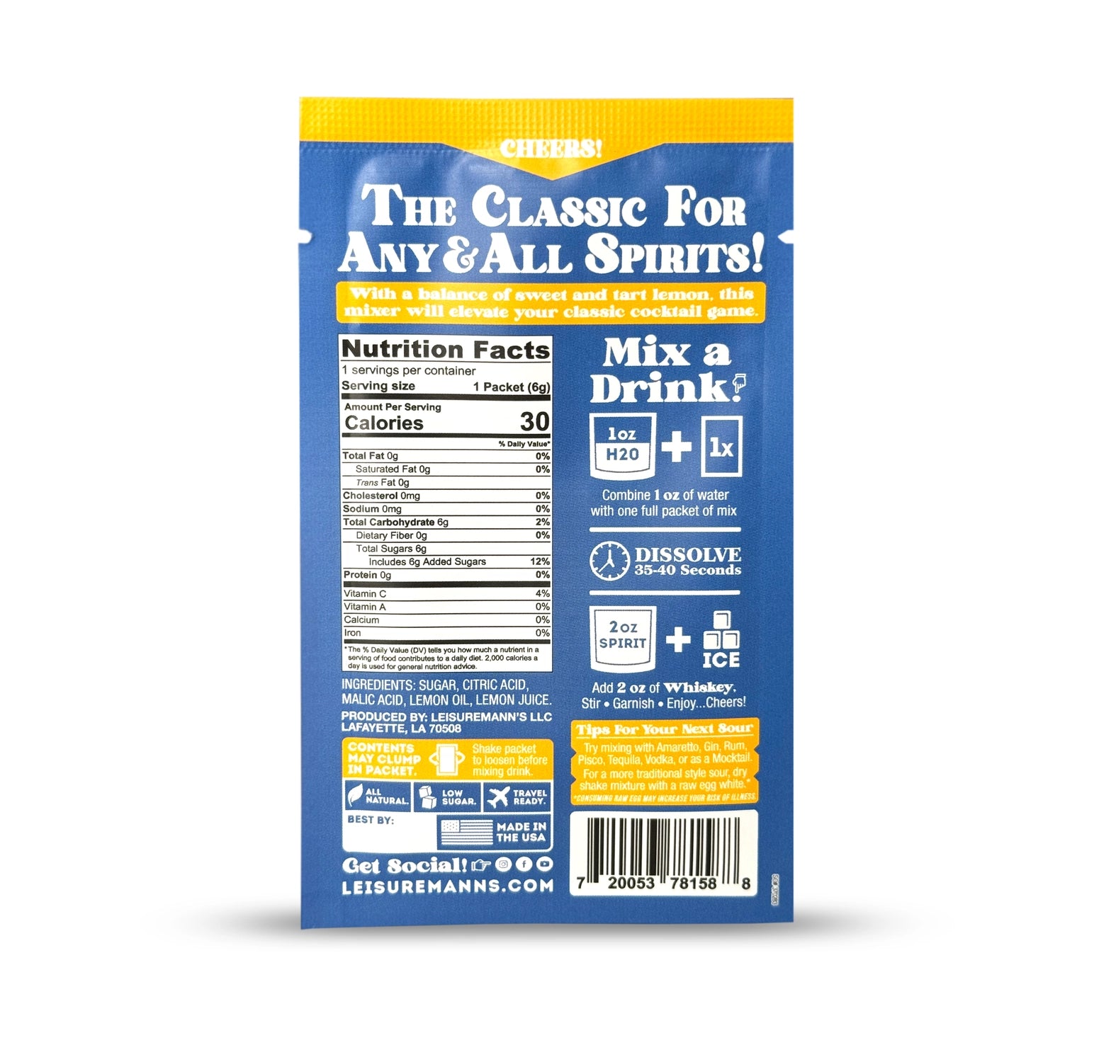 Leisuremann's Sour Mixer Single Serve Cocktail Mix