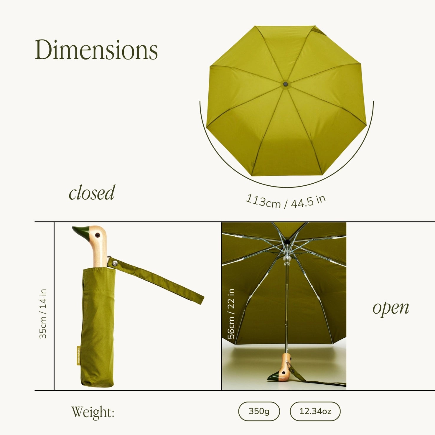 Original Duckhead - Olive Compact Eco-Friendly Wind Resistant Umbrella