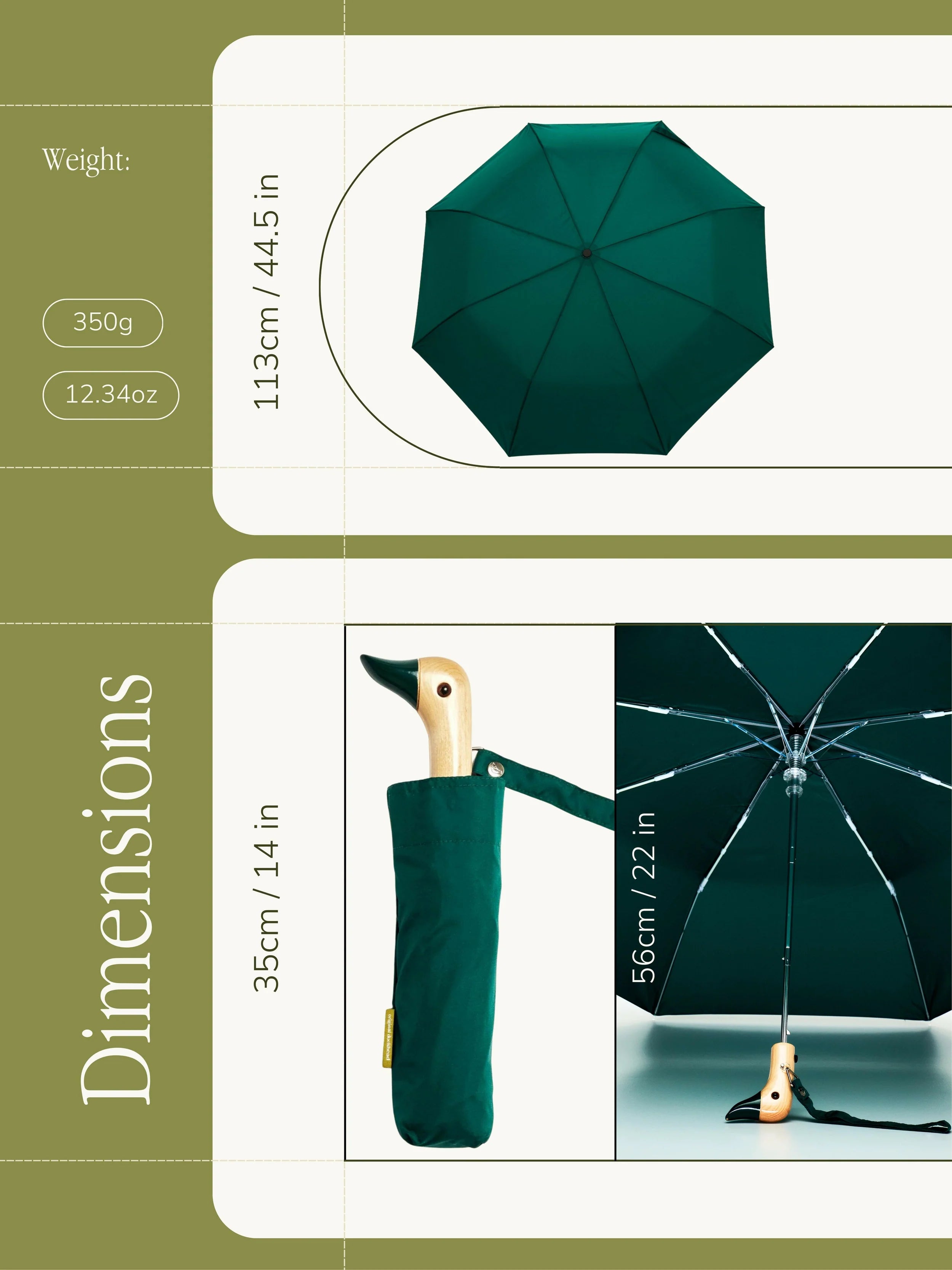 Original Duckhead - Forest Green Compact Eco-Friendly Wind Resistant Umbrella
