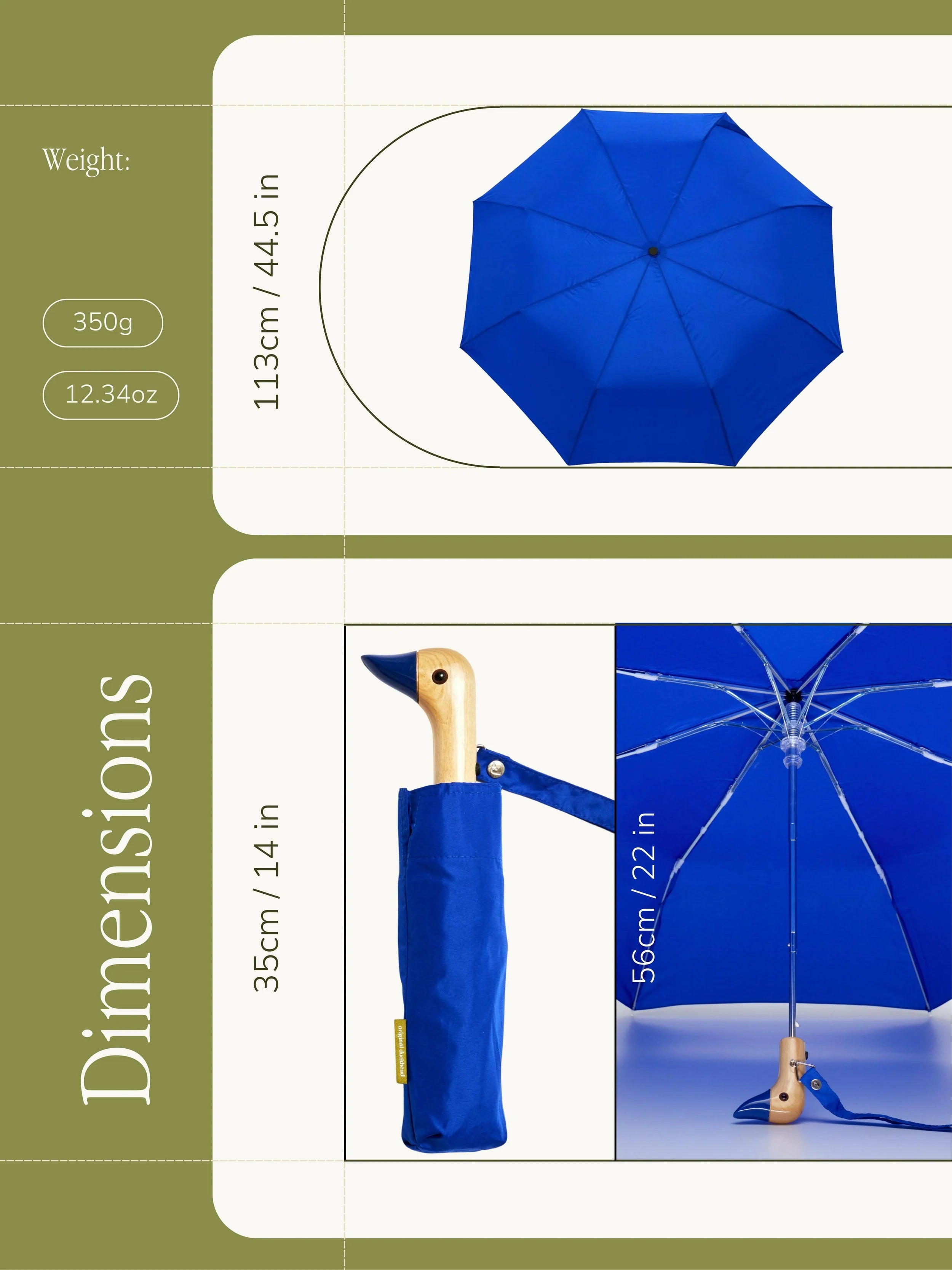 Original Duckhead - Royal Blue Compact Eco-Friendly Wind Resistant Umbrella