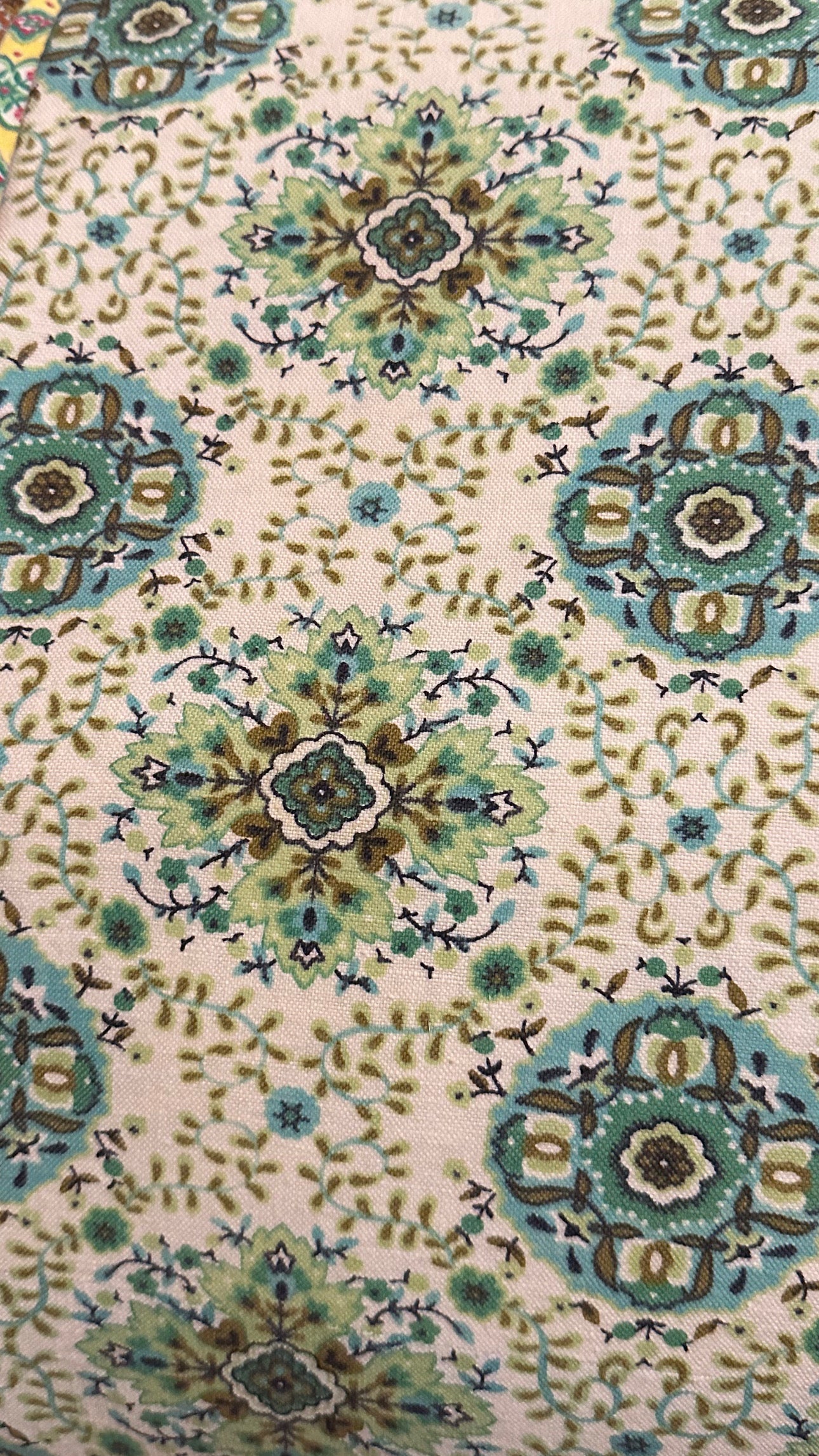 60s Green, Blue and White Vintage Fabric - 1 yard