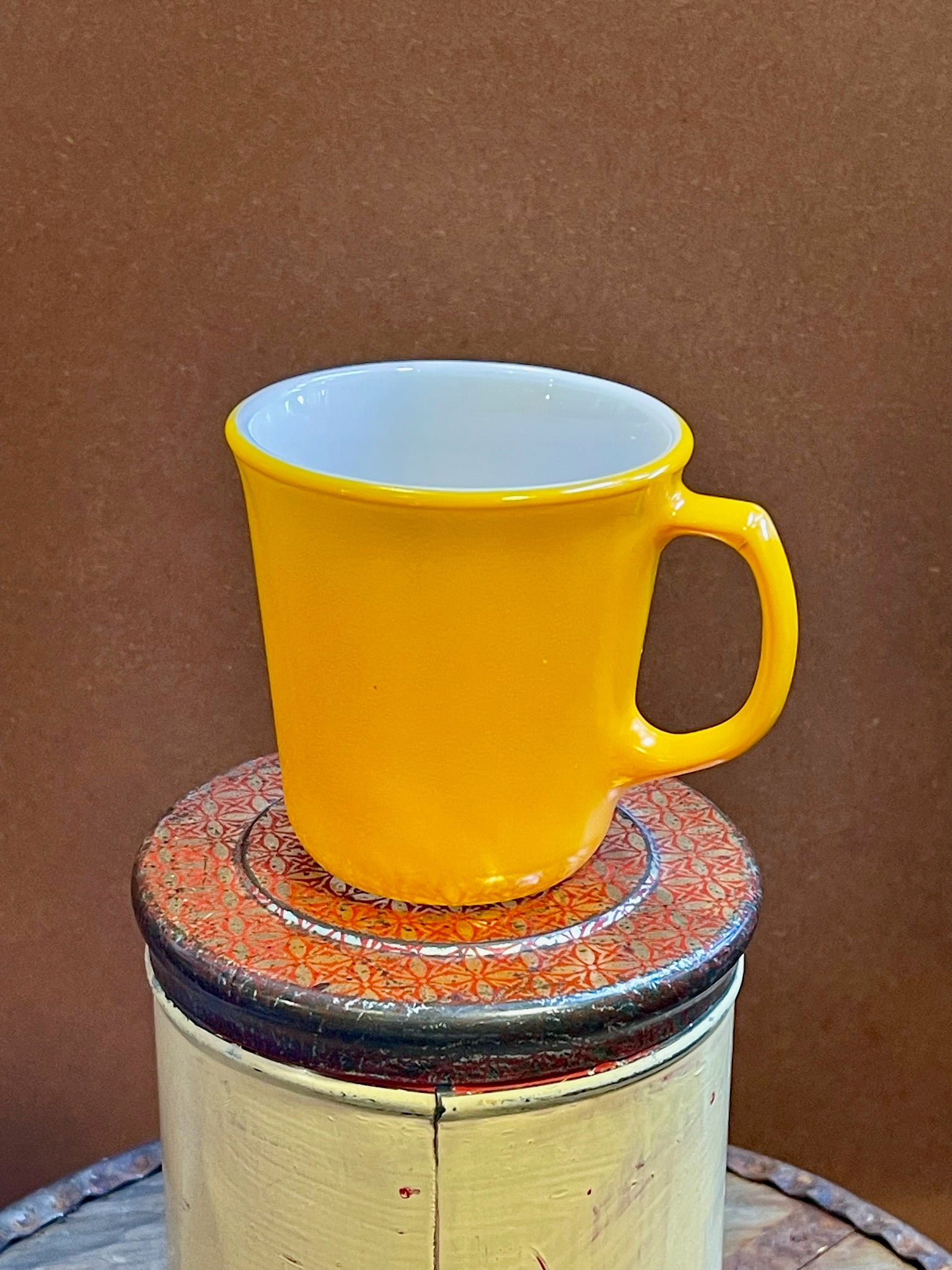Yellow milk glass mug