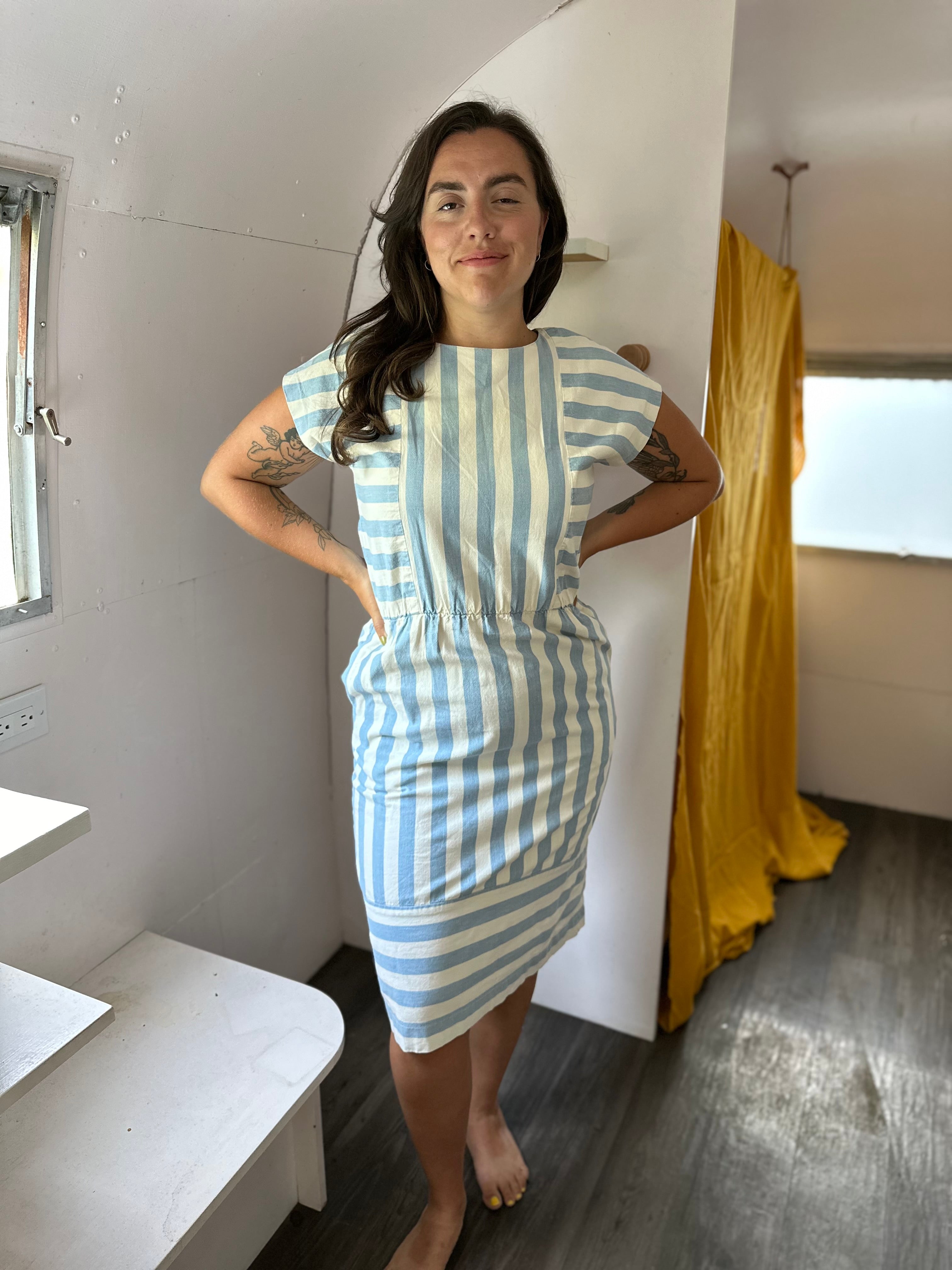 Blue & White Striped Cotton Dress