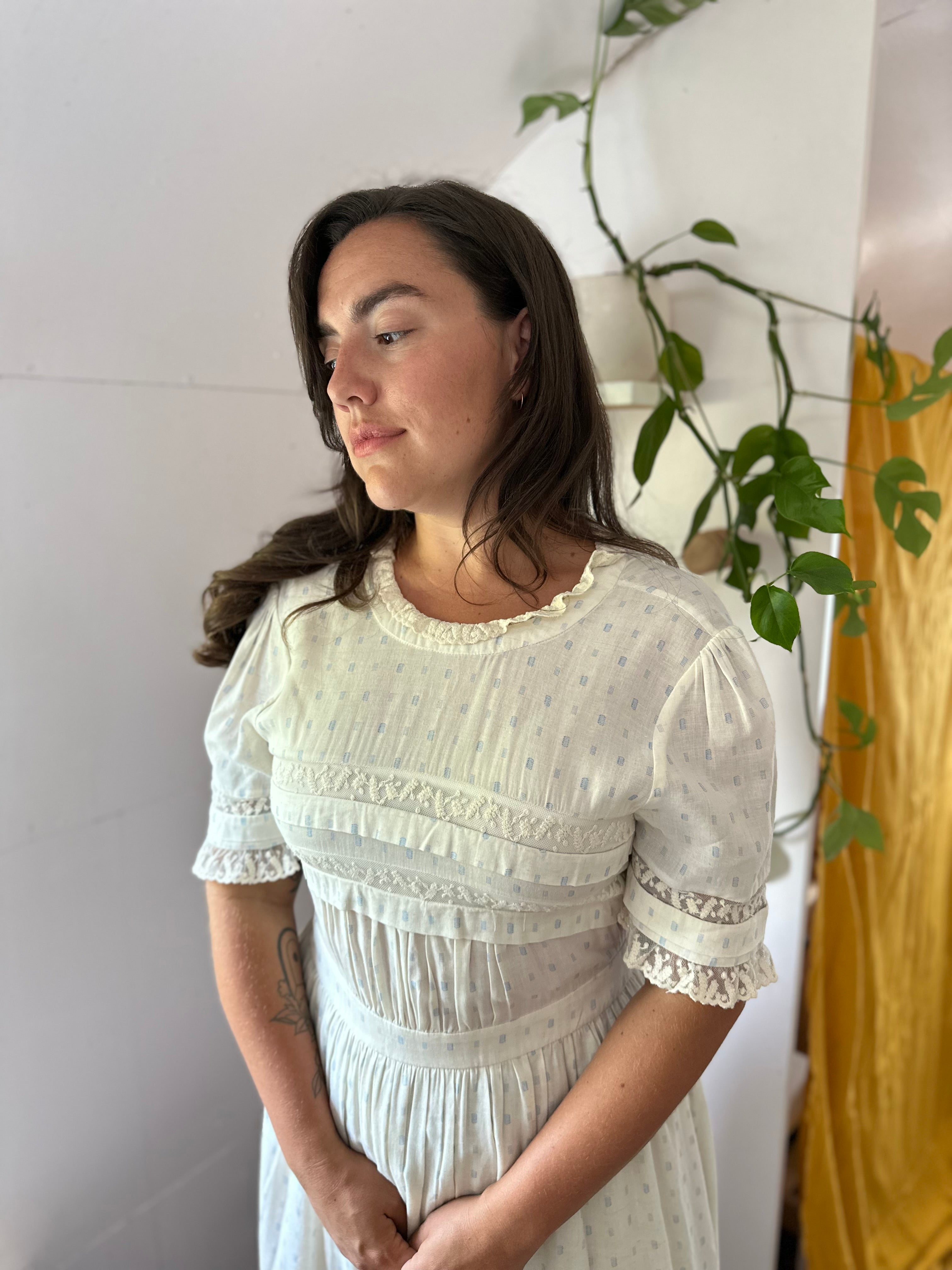 White Cotton Prairie Style Lace Dress