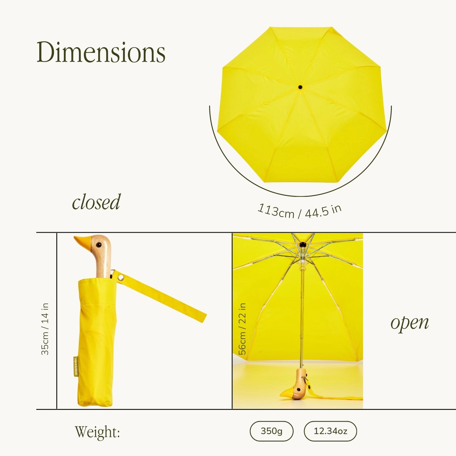 Original Duckhead - Yellow Compact Eco-Friendly Wind Resistant Umbrella