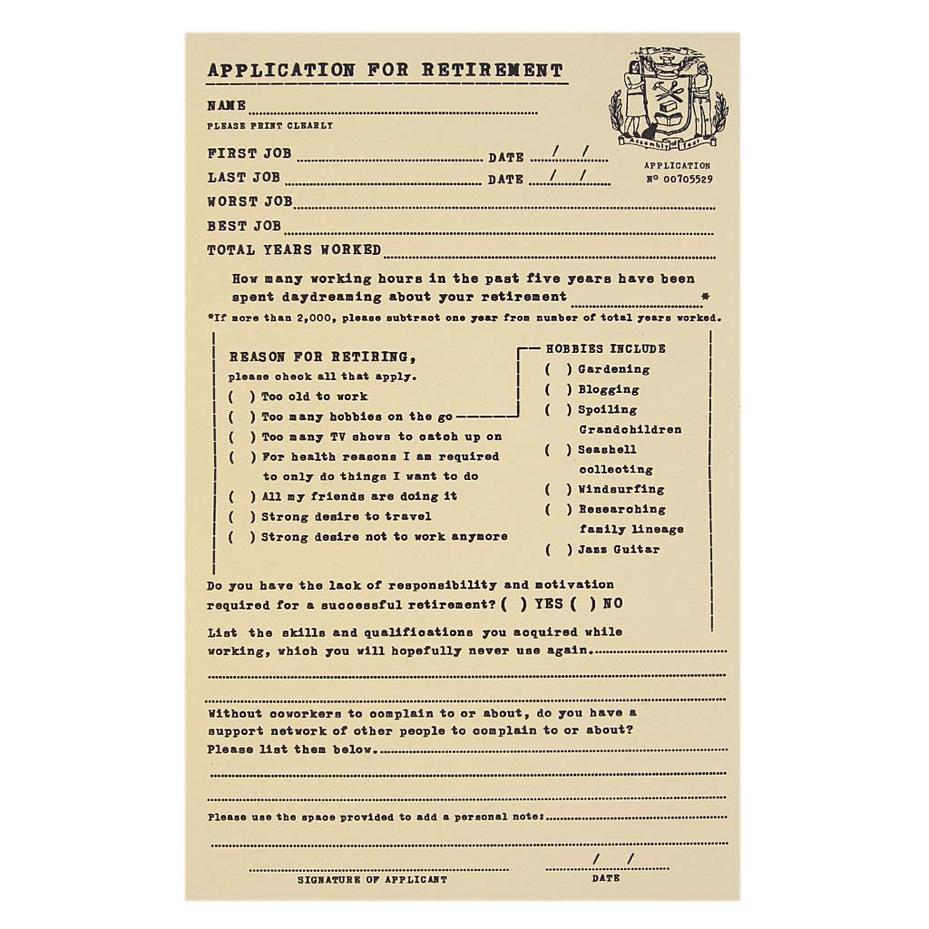 Retirement Application Card (by Regional Assembly of Text)