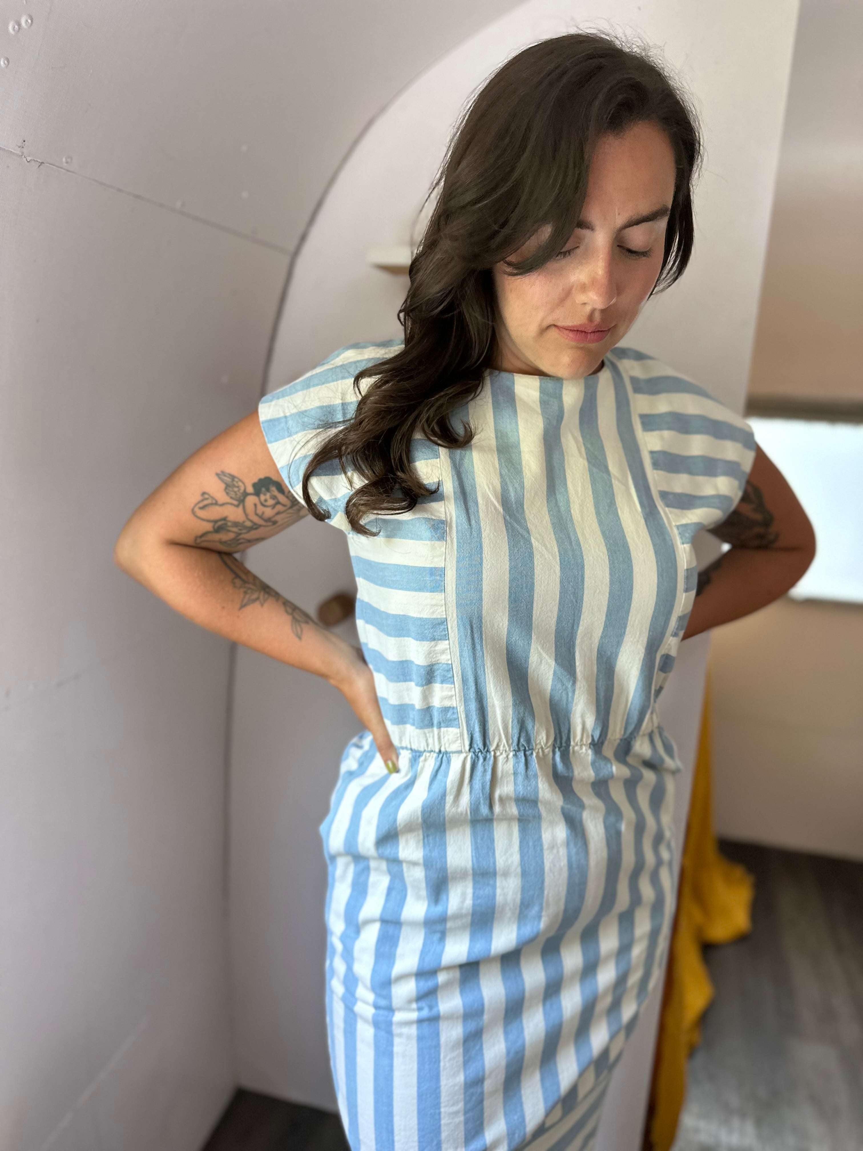 Blue & White Striped Cotton Dress