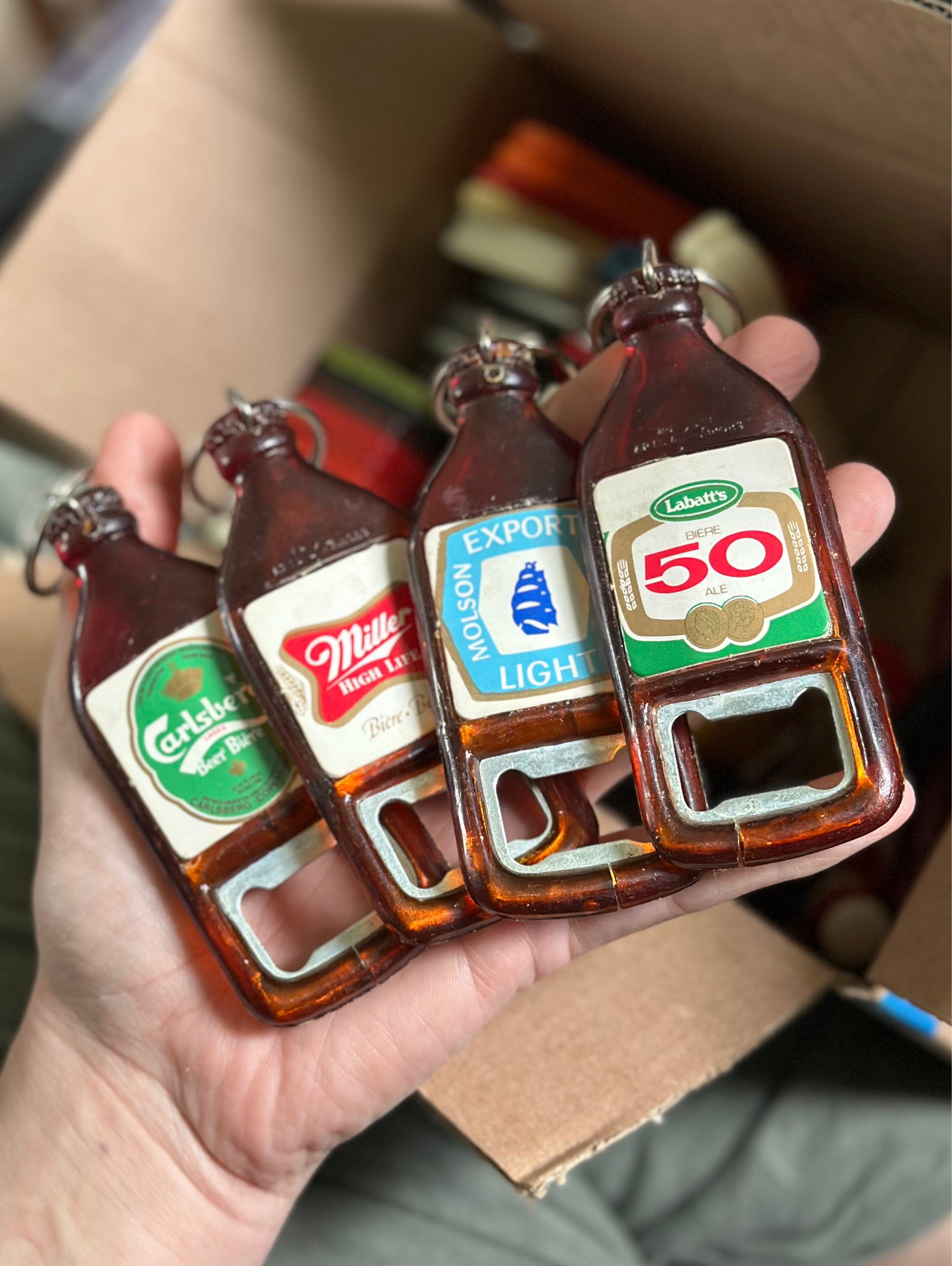 Brown bottle beer souvenir opener key rings