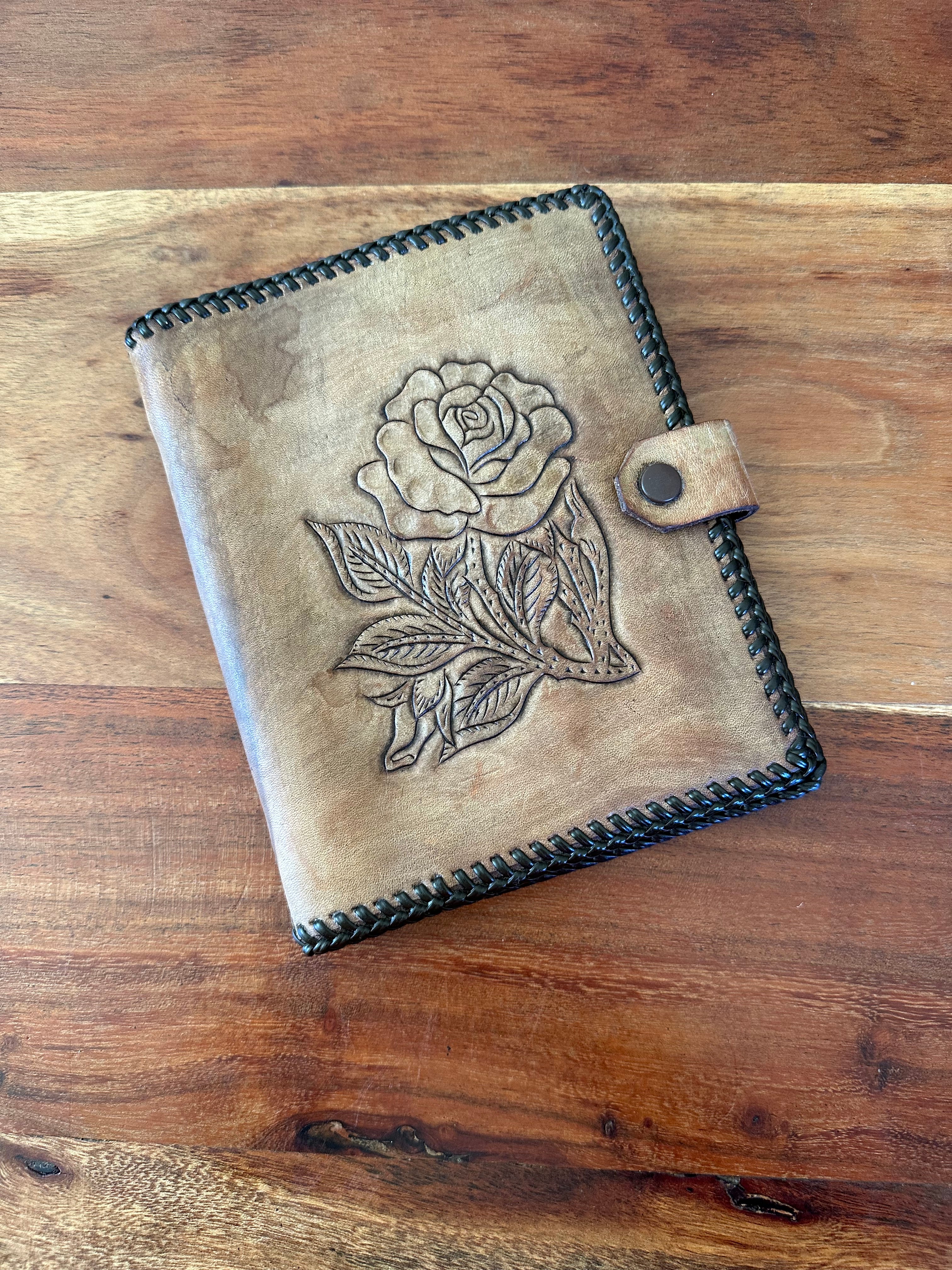 Hand tooled leather notebook cover