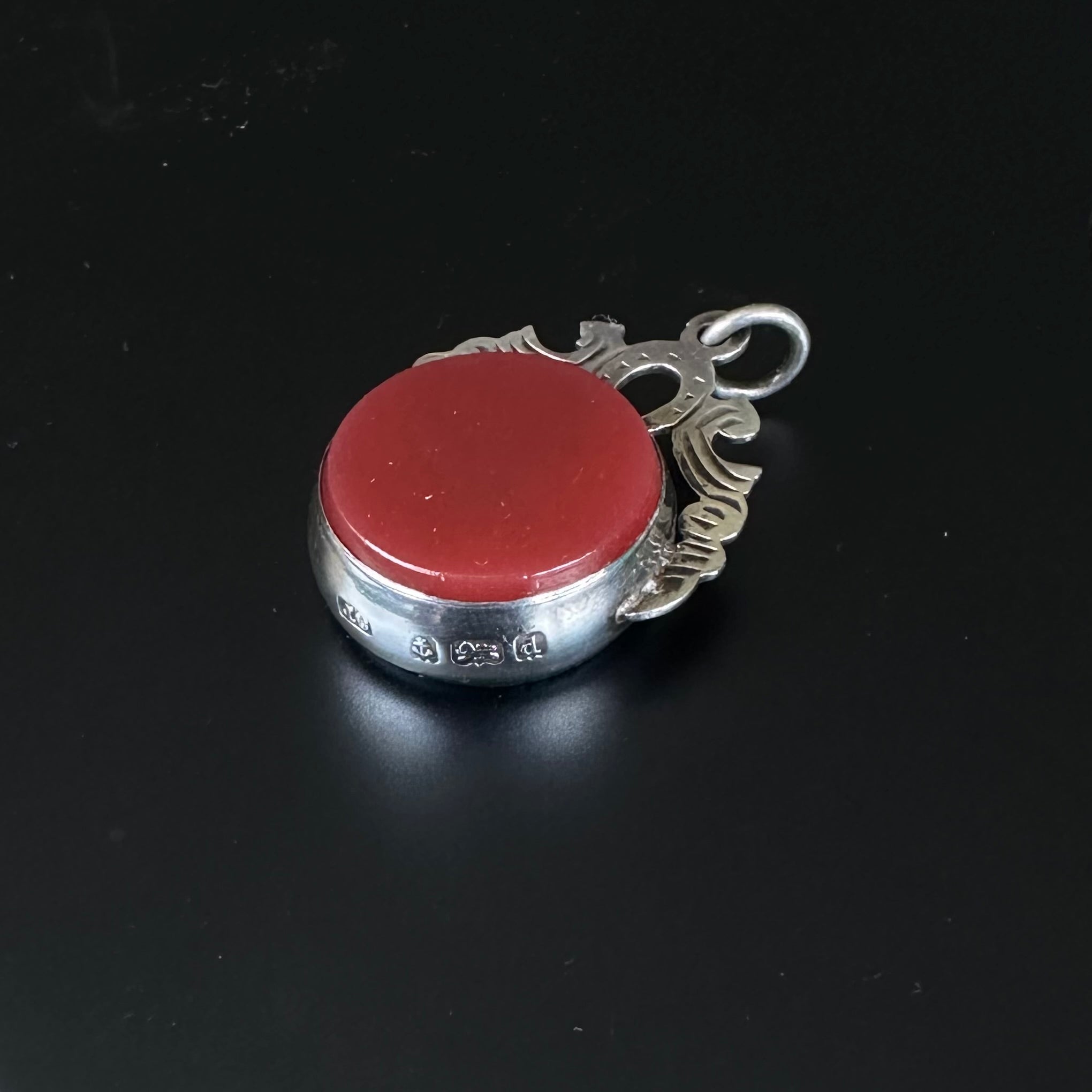 Bloodstone & Carnelian Horseshoe Silver Pendant