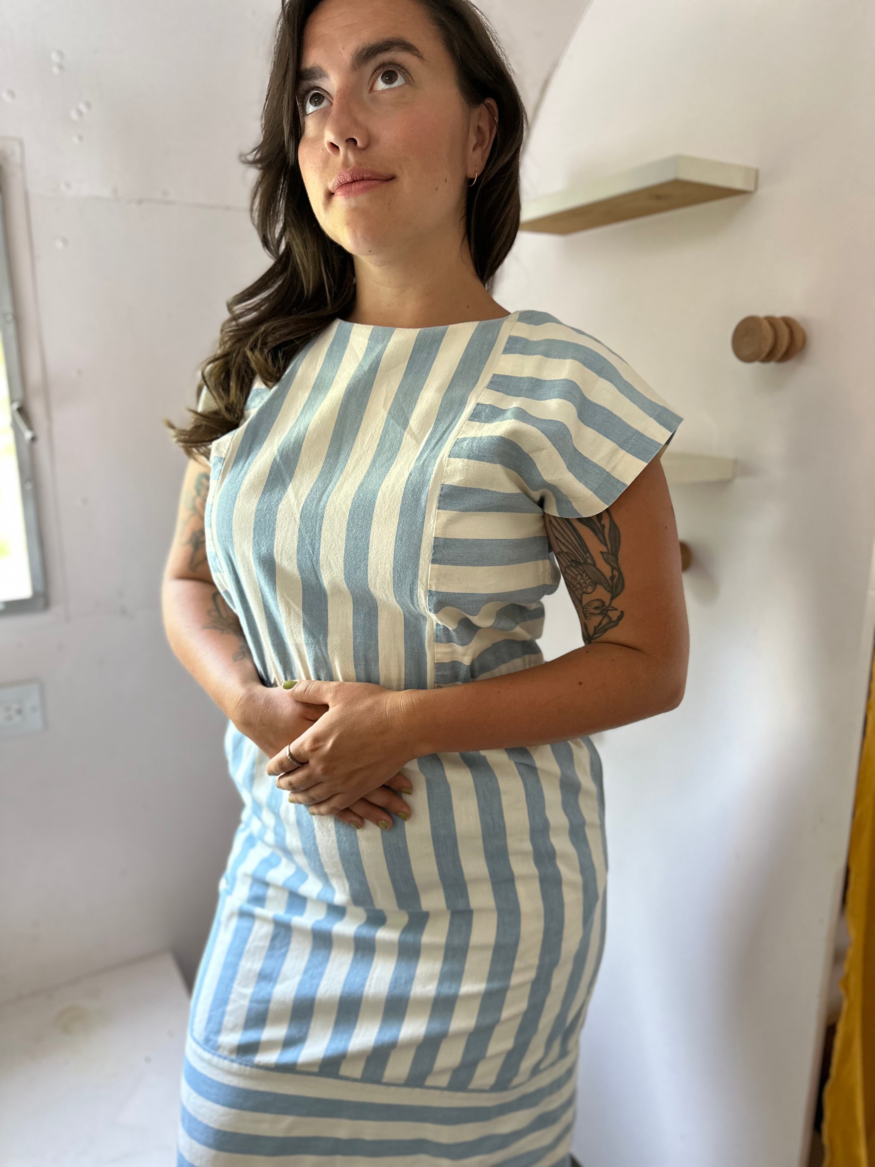 Blue & White Striped Cotton Dress