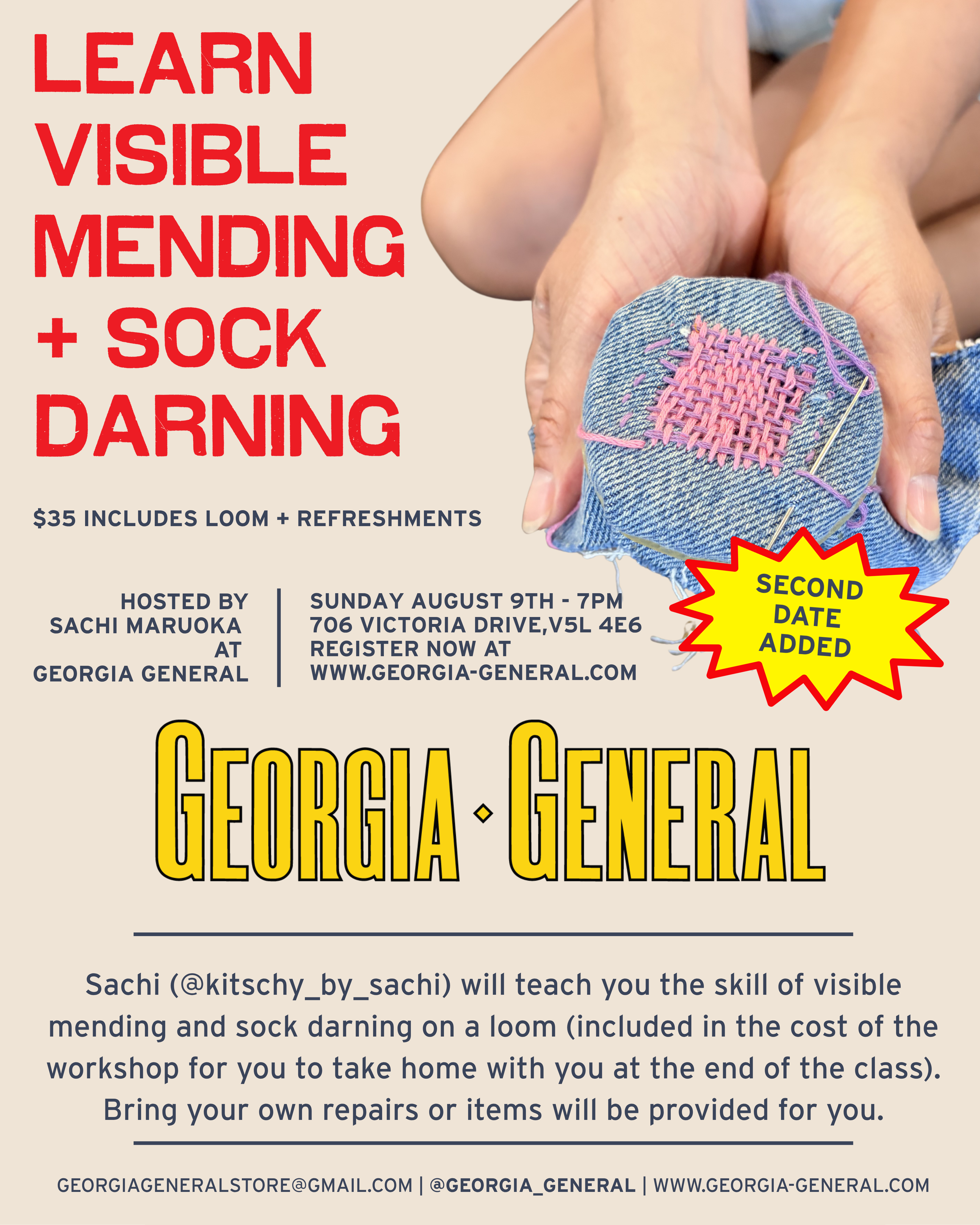 AUGUST WORKSHOP: Visible mending + sock darning with Sachi