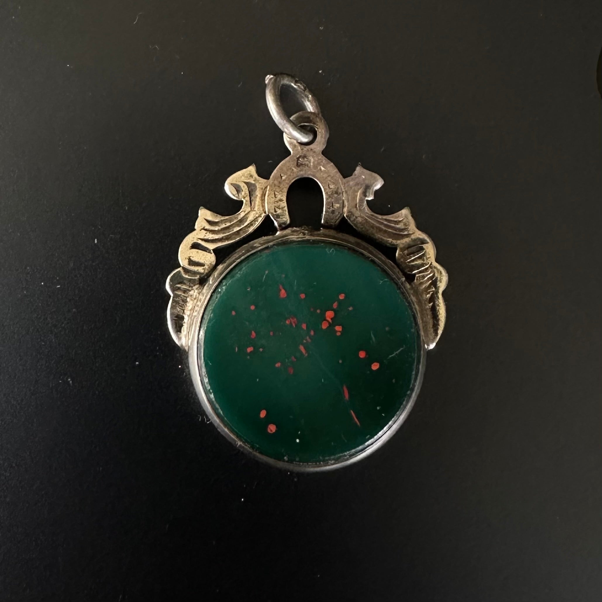 Bloodstone & Carnelian Horseshoe Silver Pendant