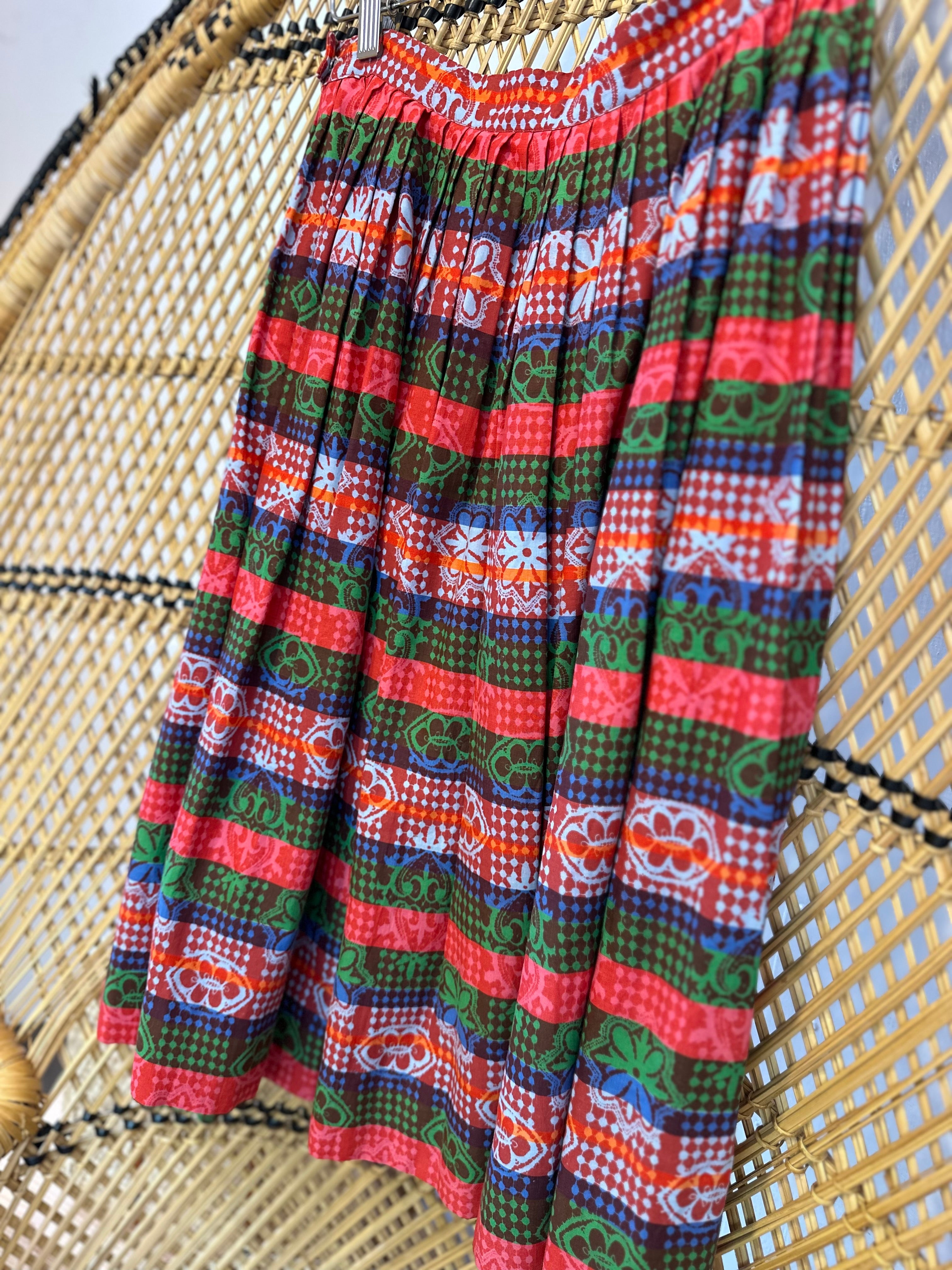 Bright striped cotton pleated skirt