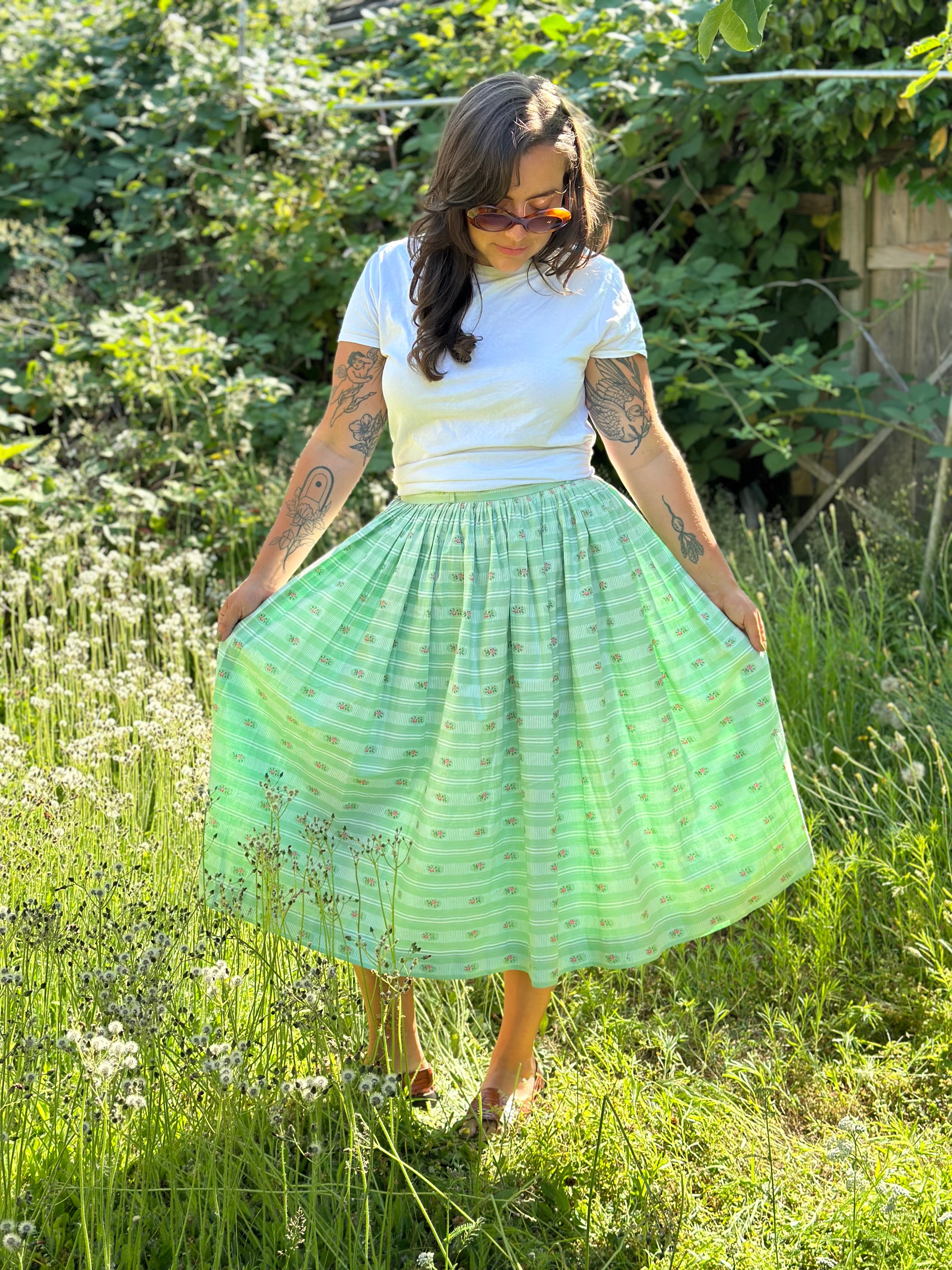 1950s handmade cotton pleated skirt