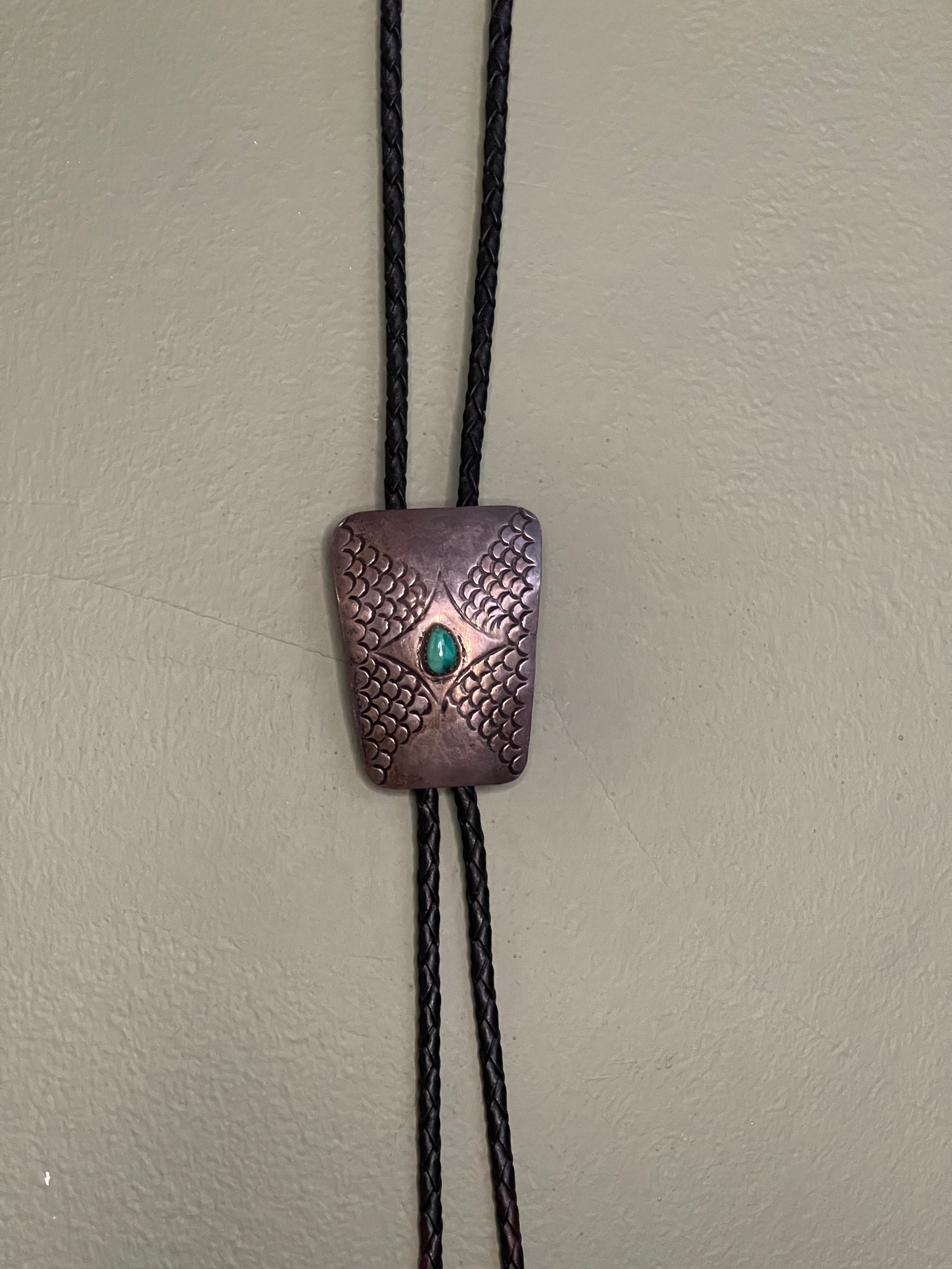 Bolo Tie - Turquoise Stone in Silver Plate