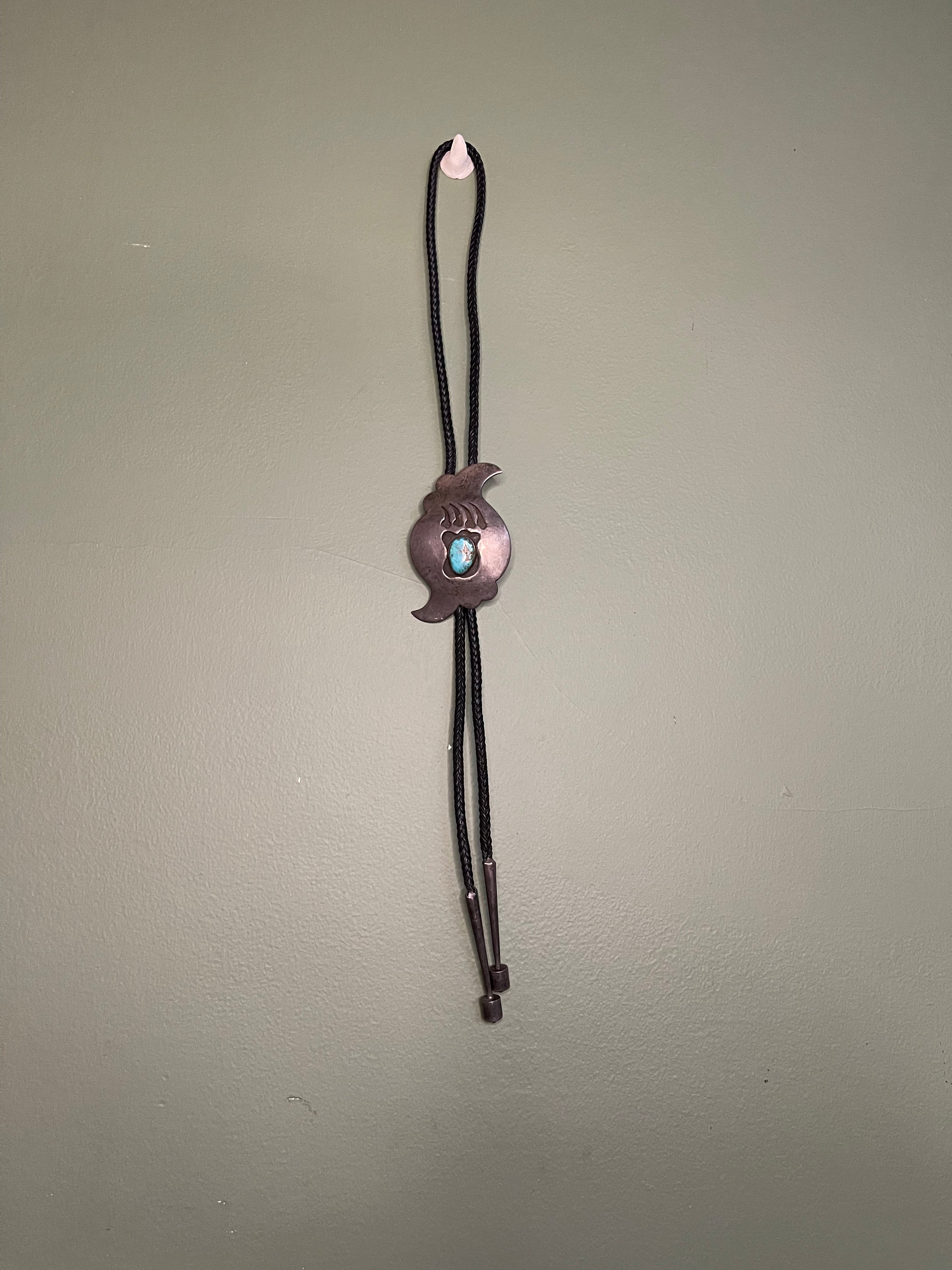 Bennett Bolo Tie - Turquoise Stone in Silver Bear Claw Etch (as is)