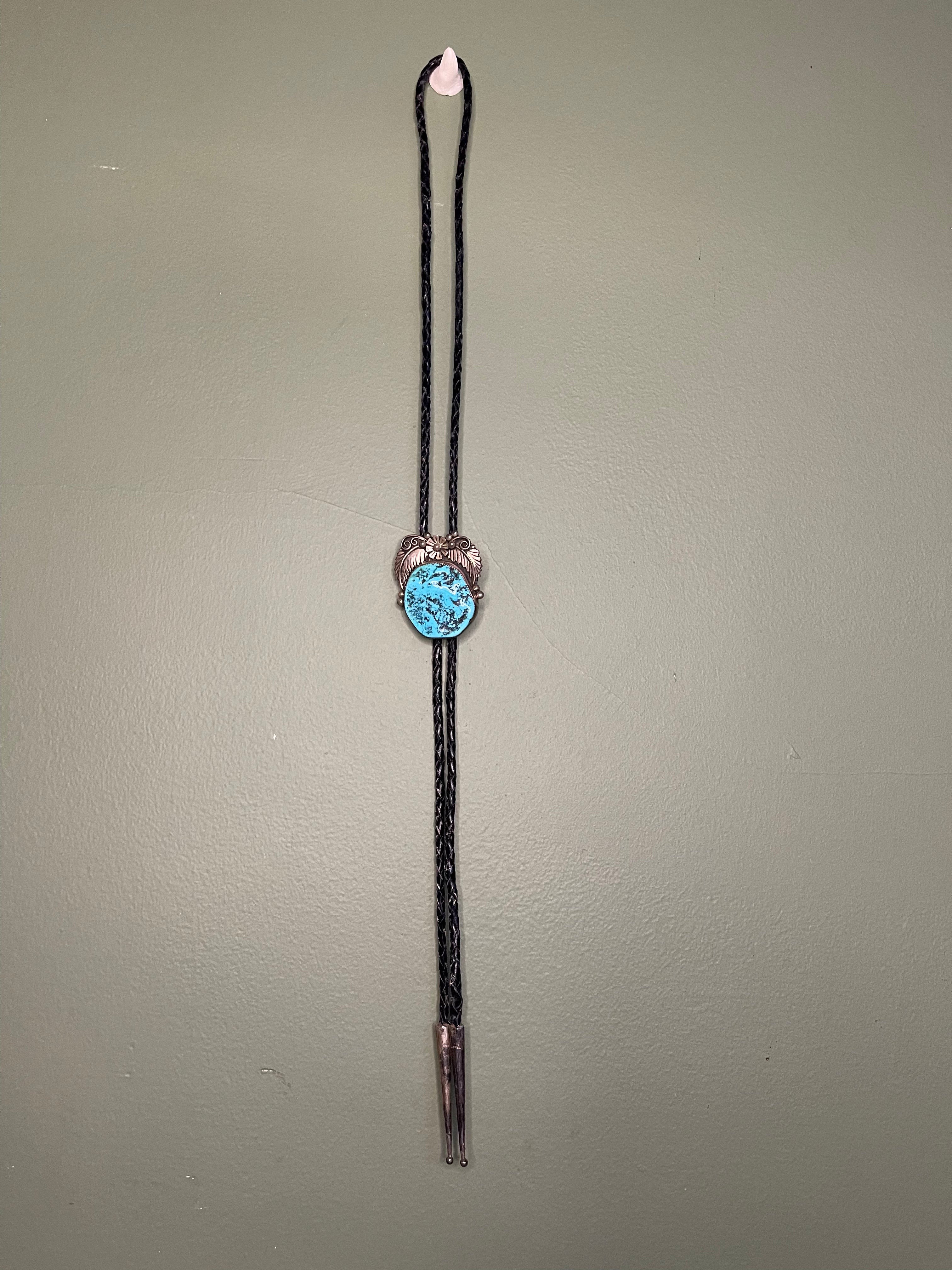 Bennett Bolo Tie - Large Turquoise Stone in Silver