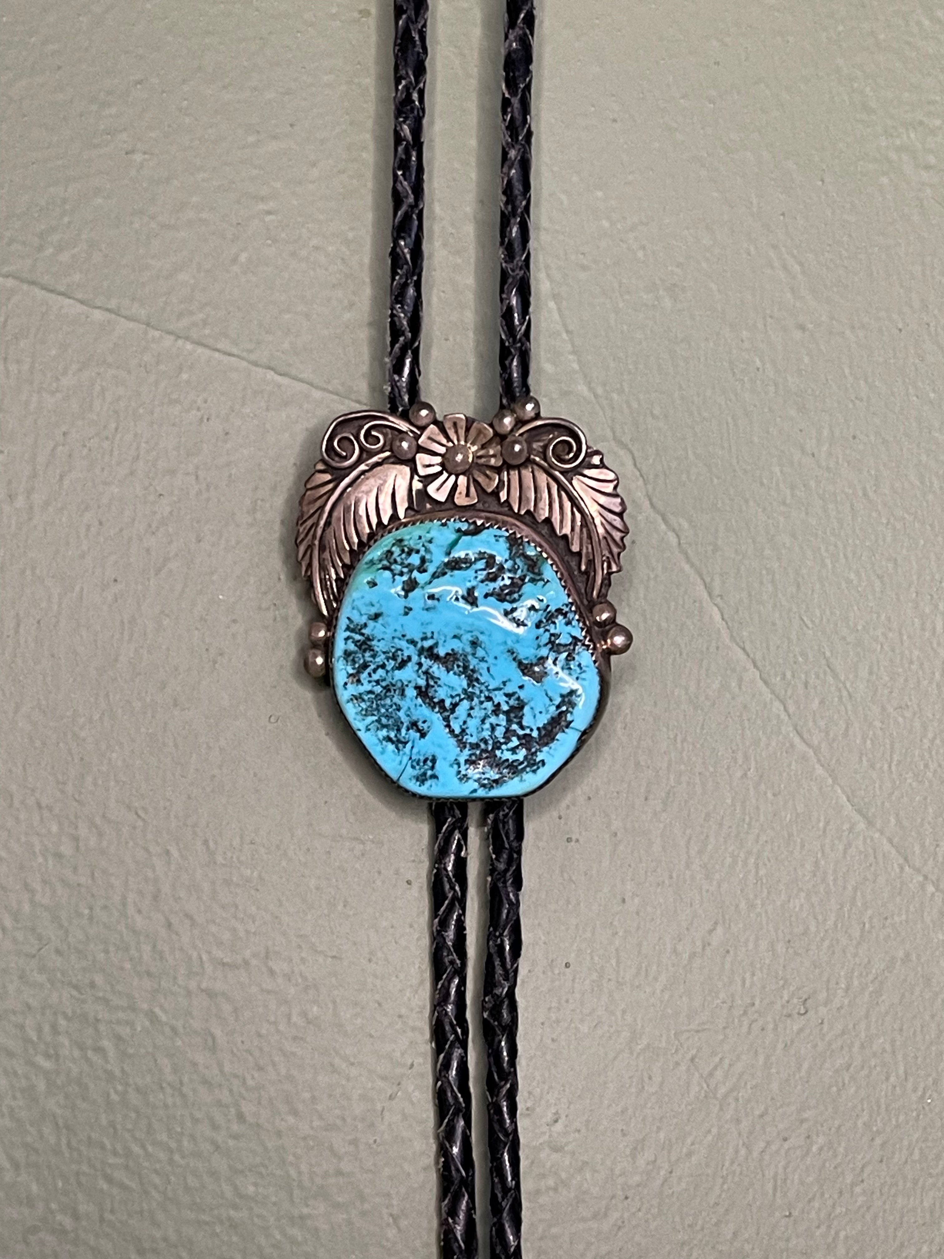 Bennett Bolo Tie - Large Turquoise Stone in Silver