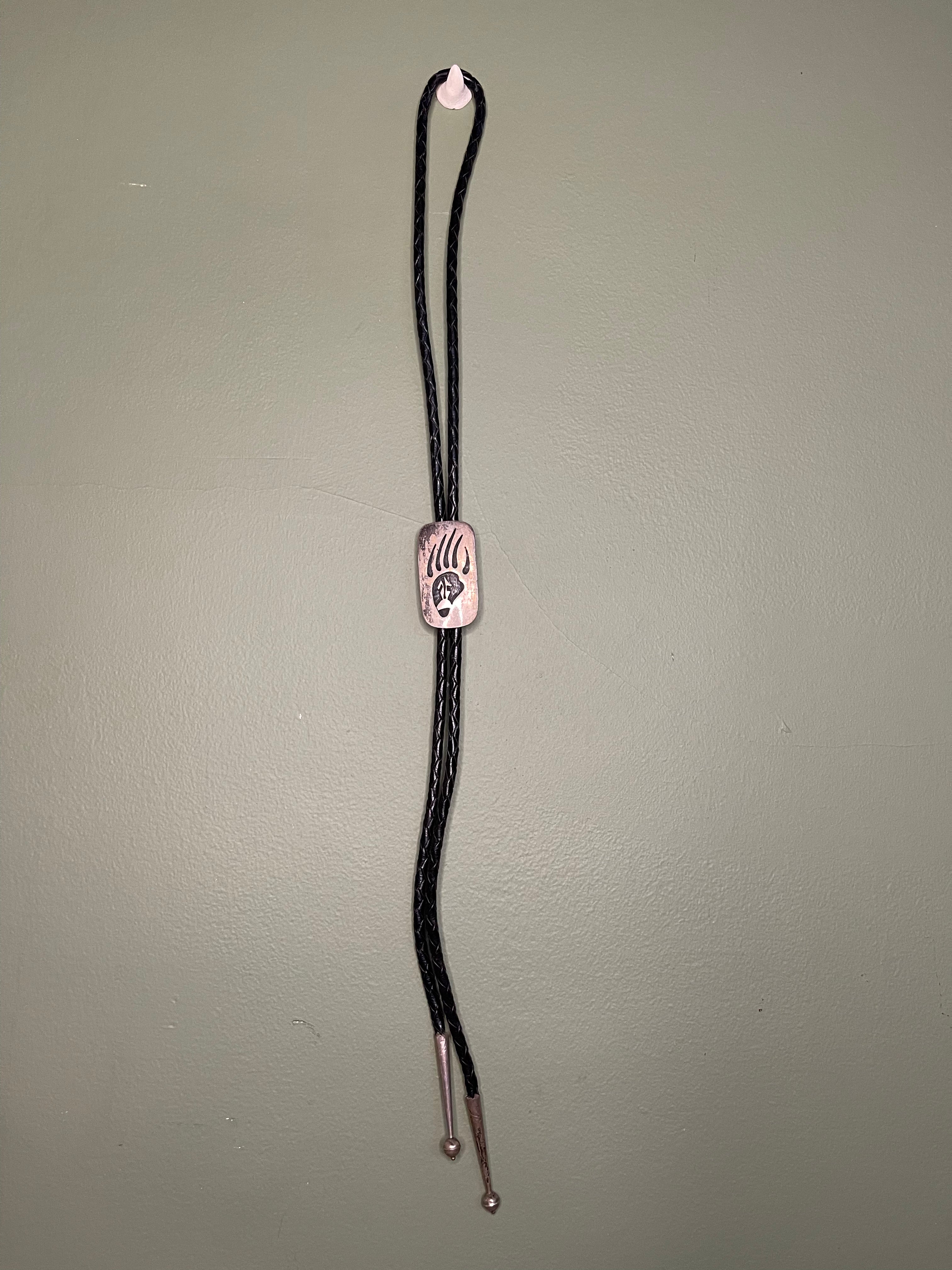 Bolo Tie -  Silver Slide with Bear Print Relief