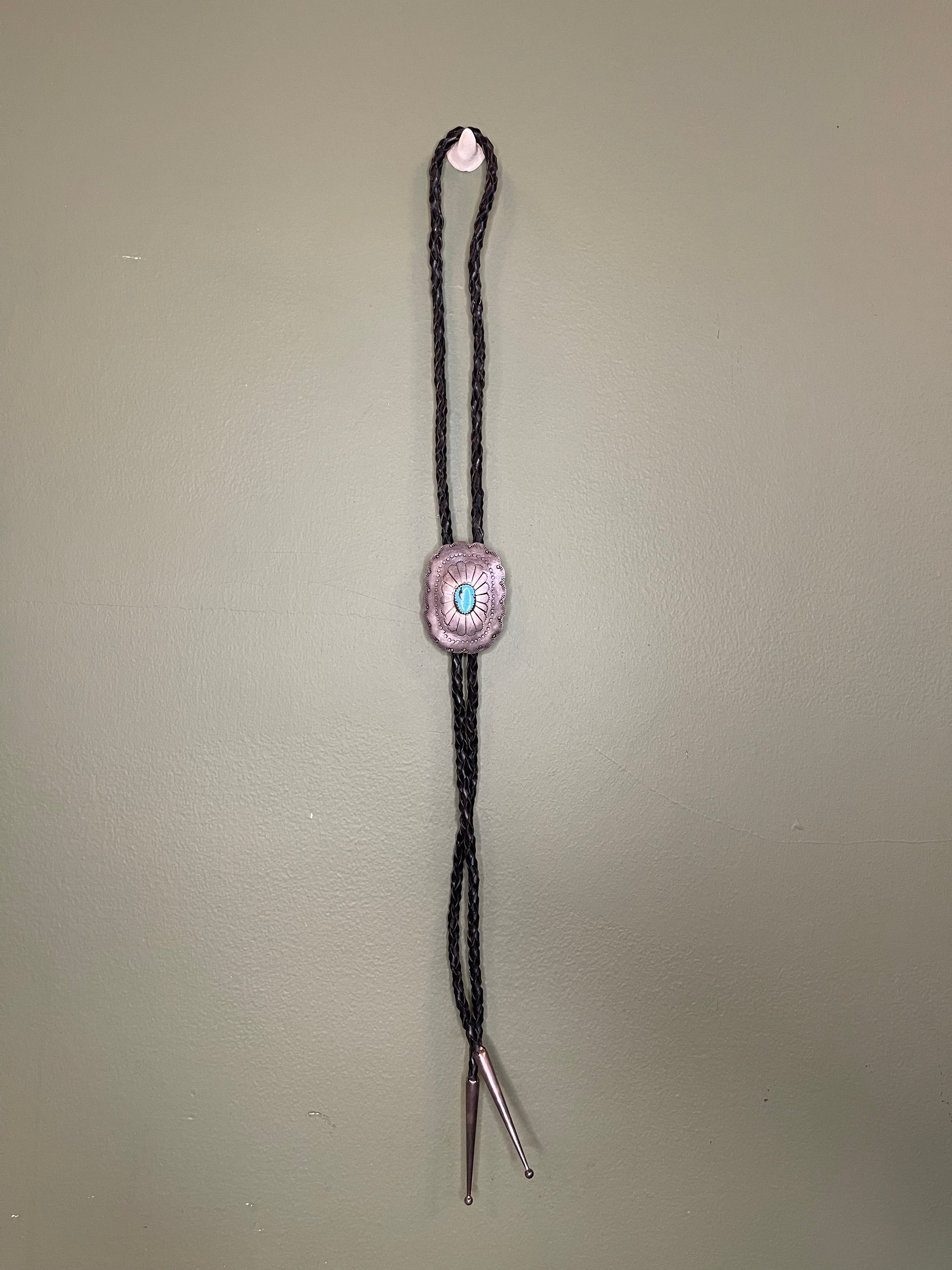 Bolo Tie -  Turquoise Stone set in Large Silver Shield