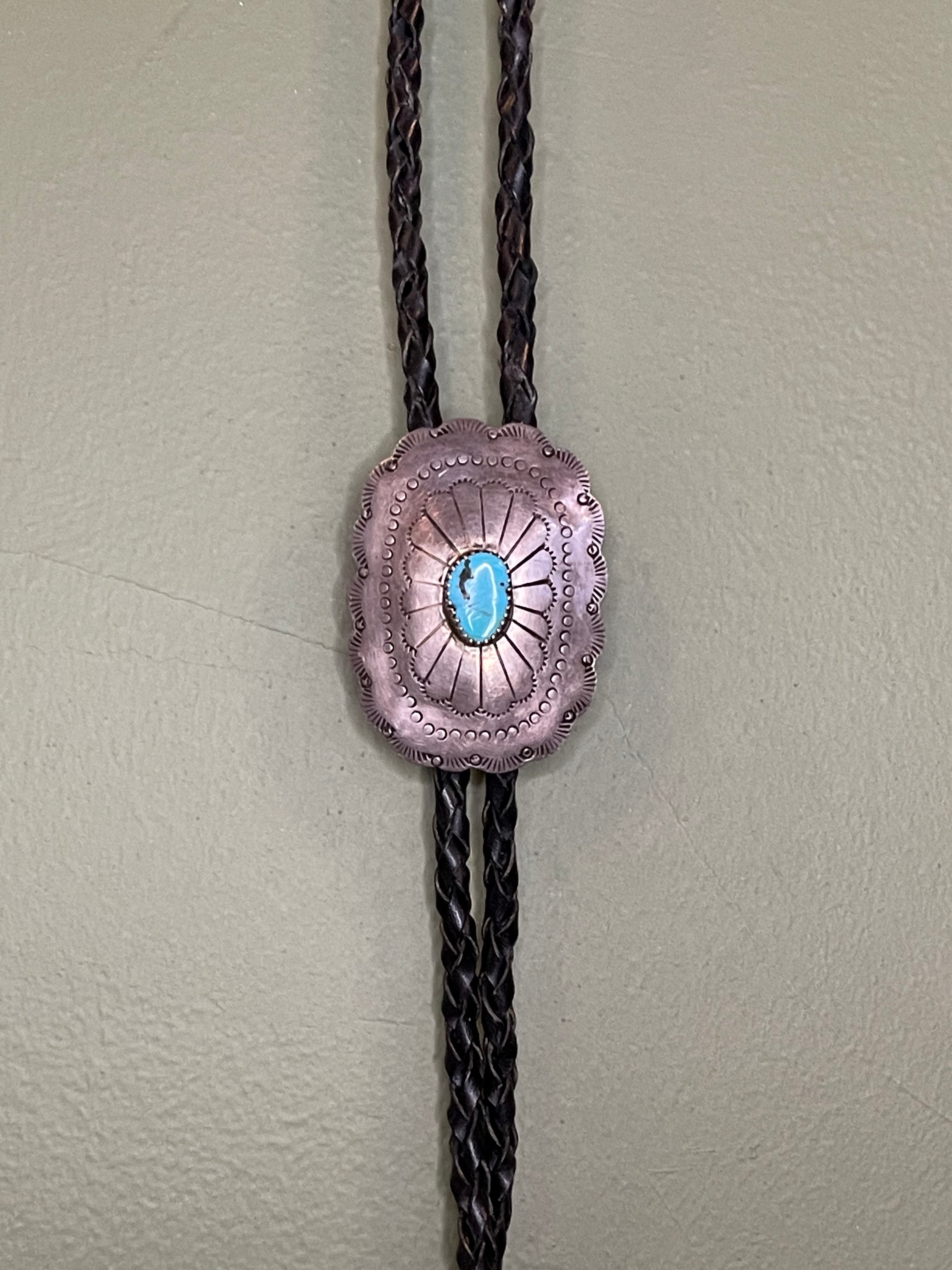 Bolo Tie -  Turquoise Stone set in Large Silver Shield