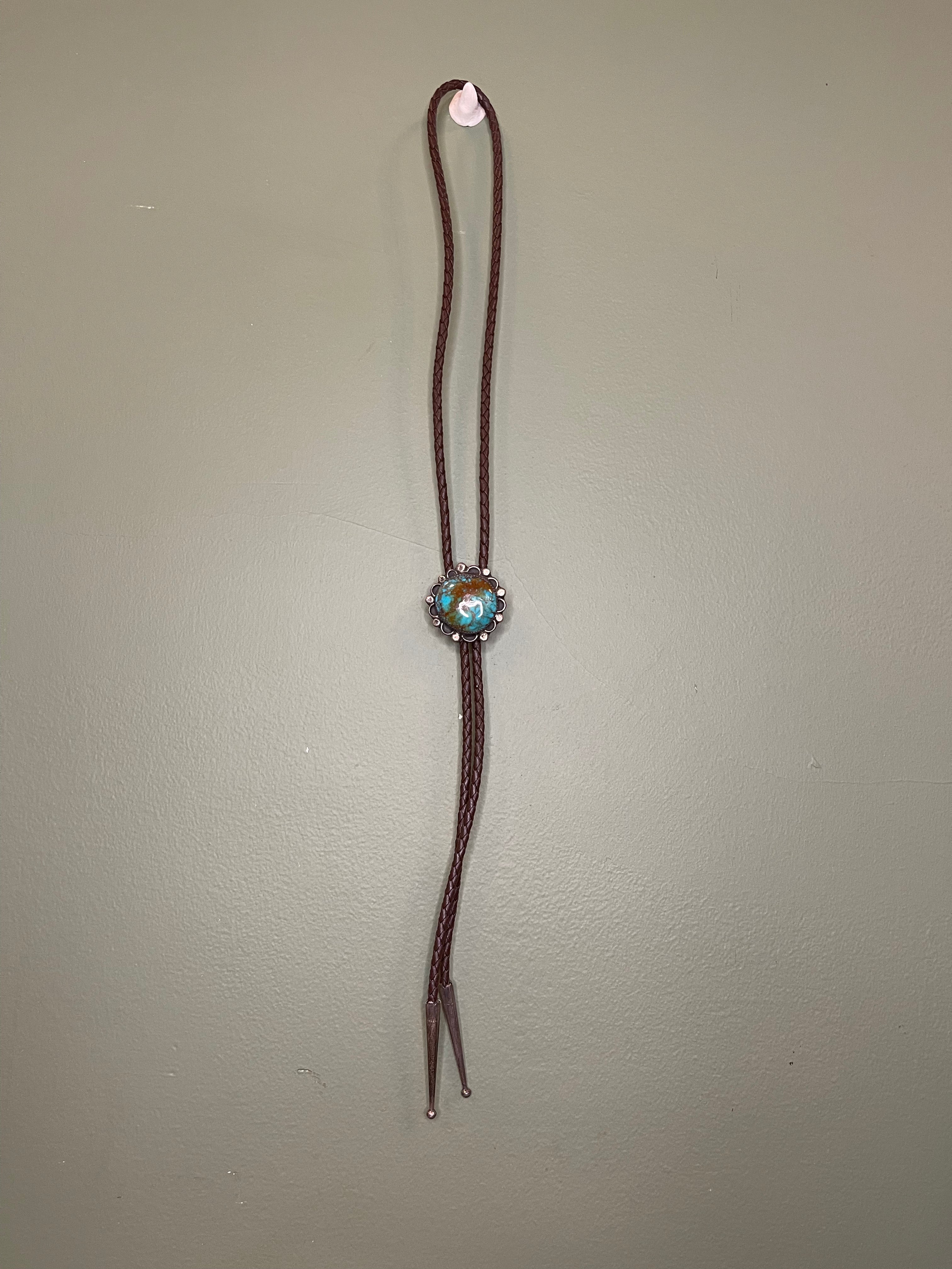 Bolo Tie -  Large Round Turquoise Stone set in Silver