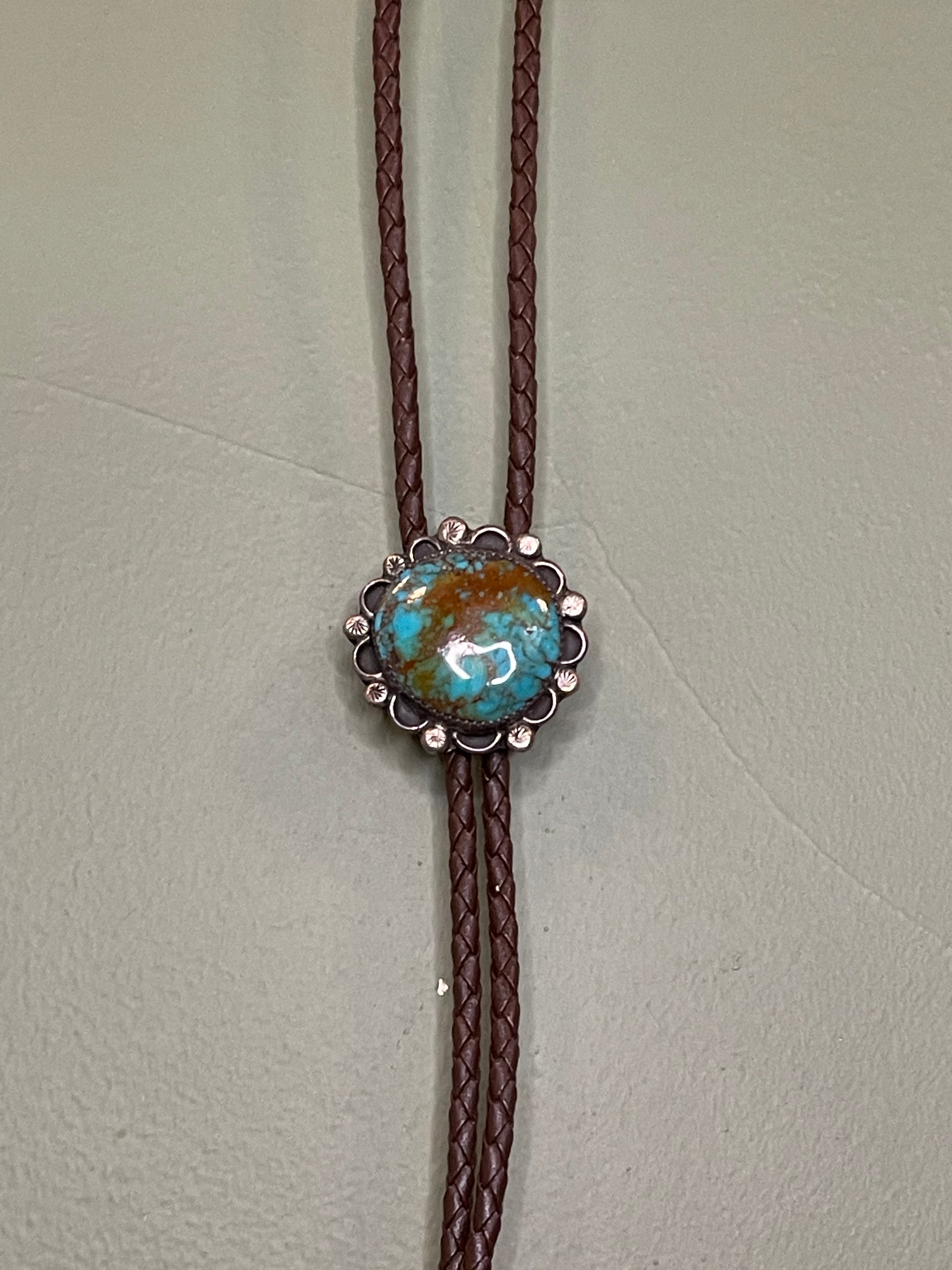 Bolo Tie -  Large Round Turquoise Stone set in Silver