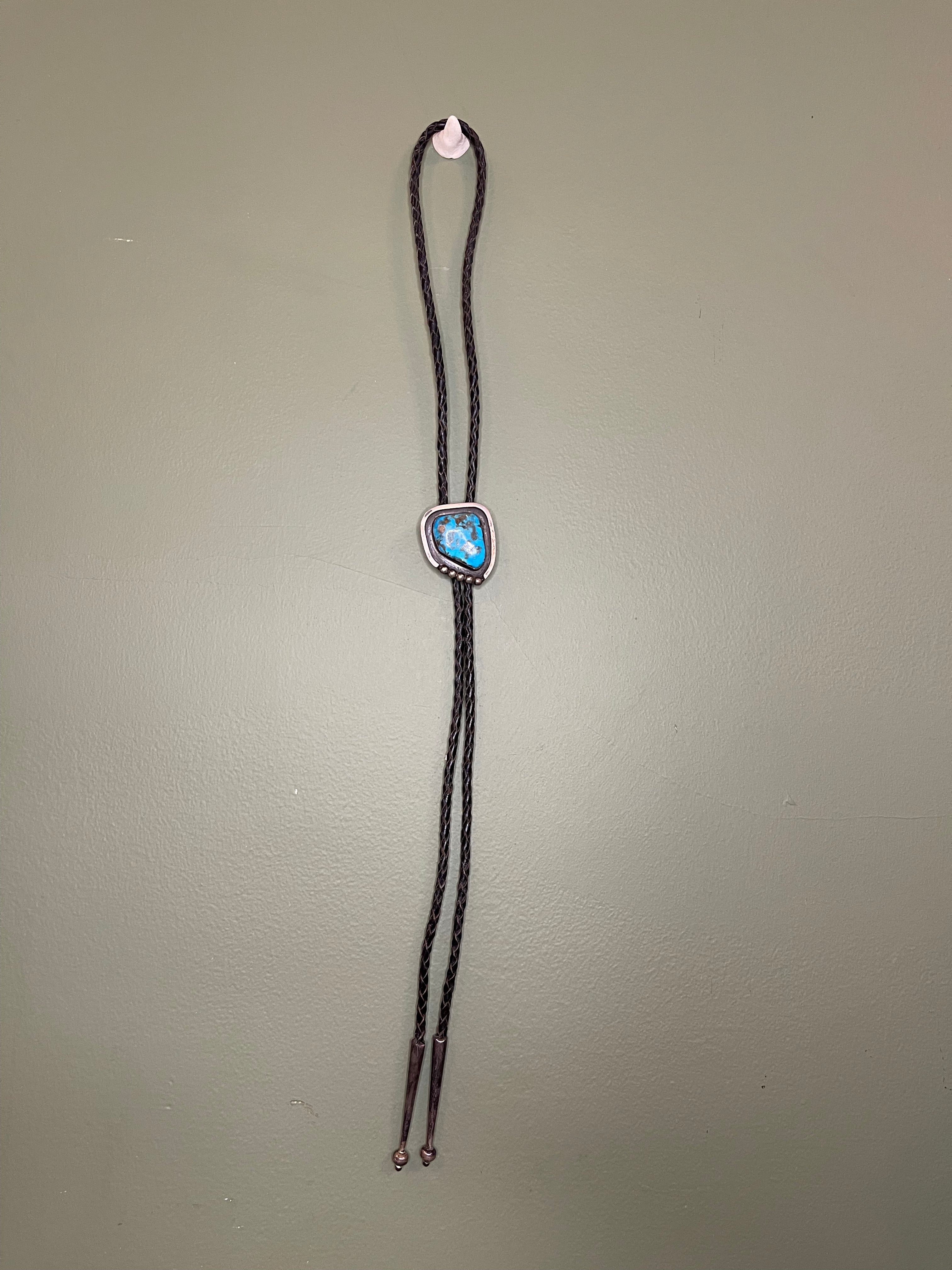 Bennett Bolo Tie -  Large Turquoise Stone set in Silver Bear Paw