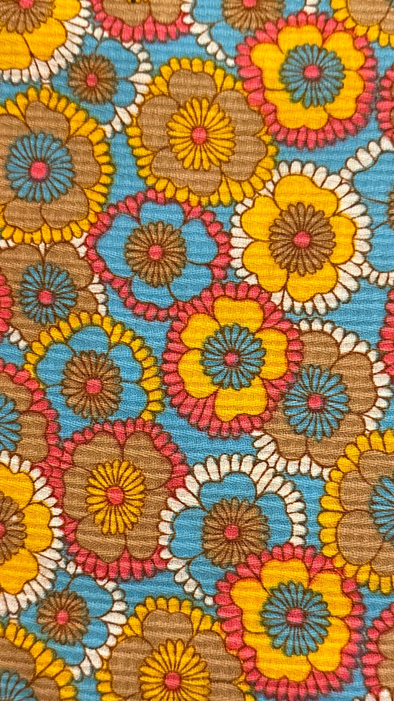 Bright 1960s floral ribbed cotton vintage fabric - 2 yards