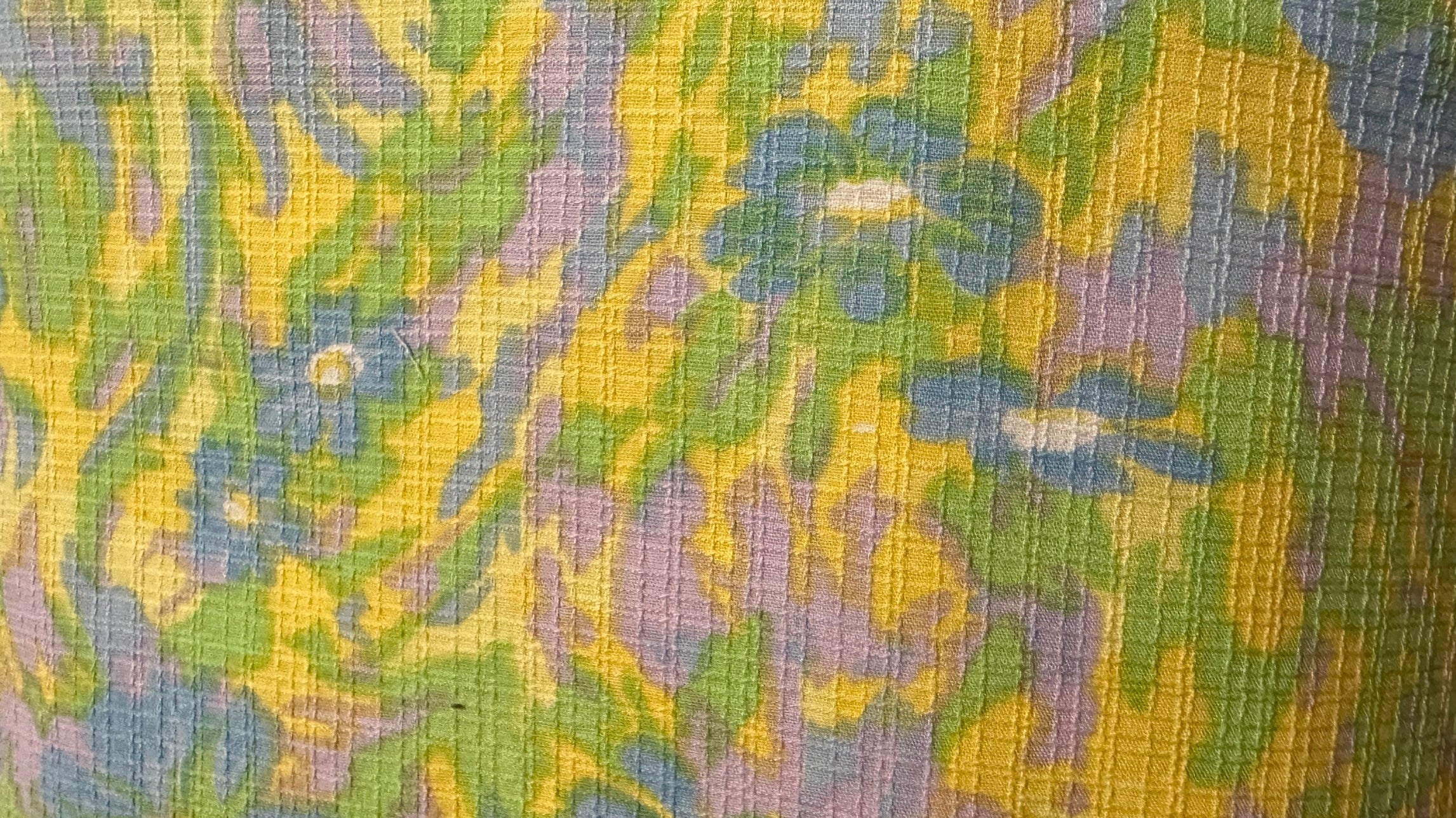 Yellow, blue and purple abstract floral vintage fabric - 1.5 yards