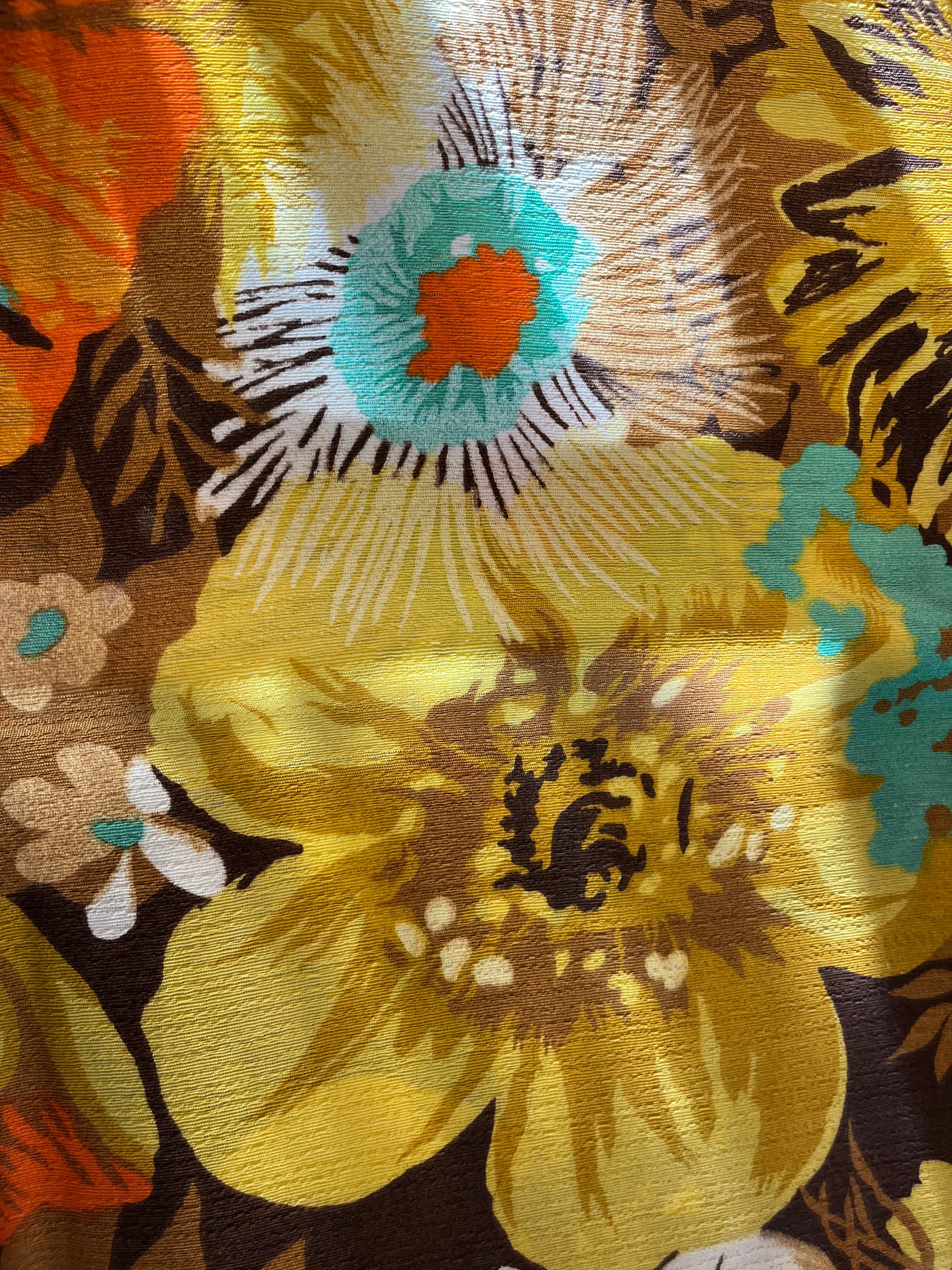 Vintage Fabric - large flowers yellow, brown, white