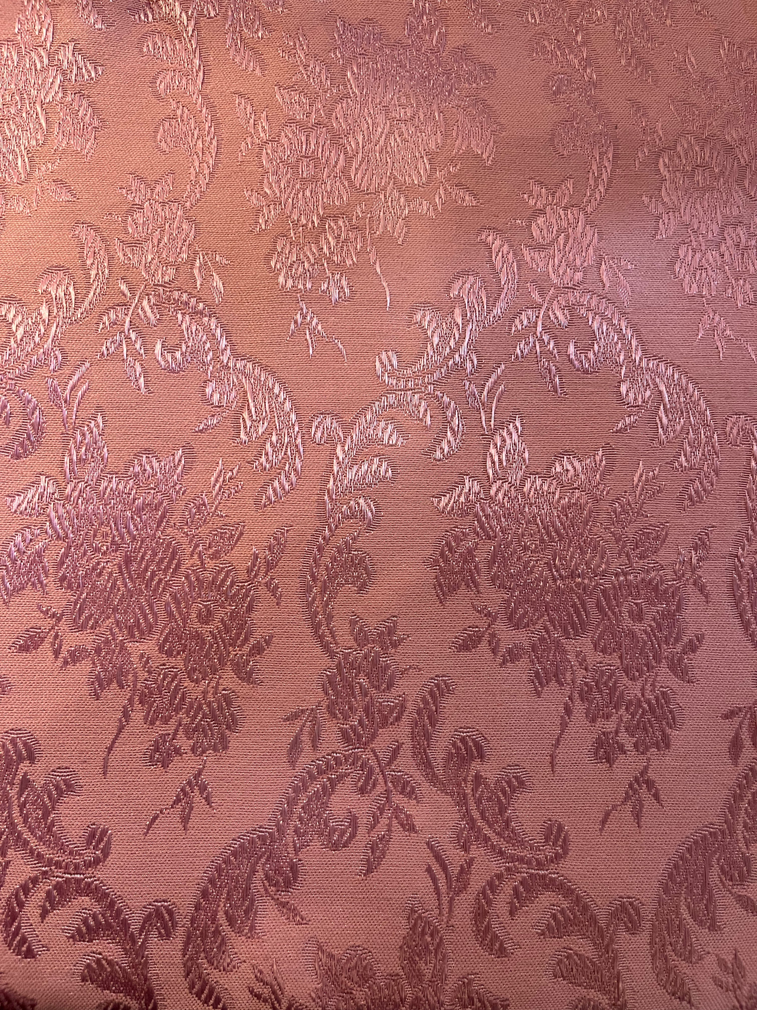 Pink silk-like vintage fabric w/floral print - 1.5 yards
