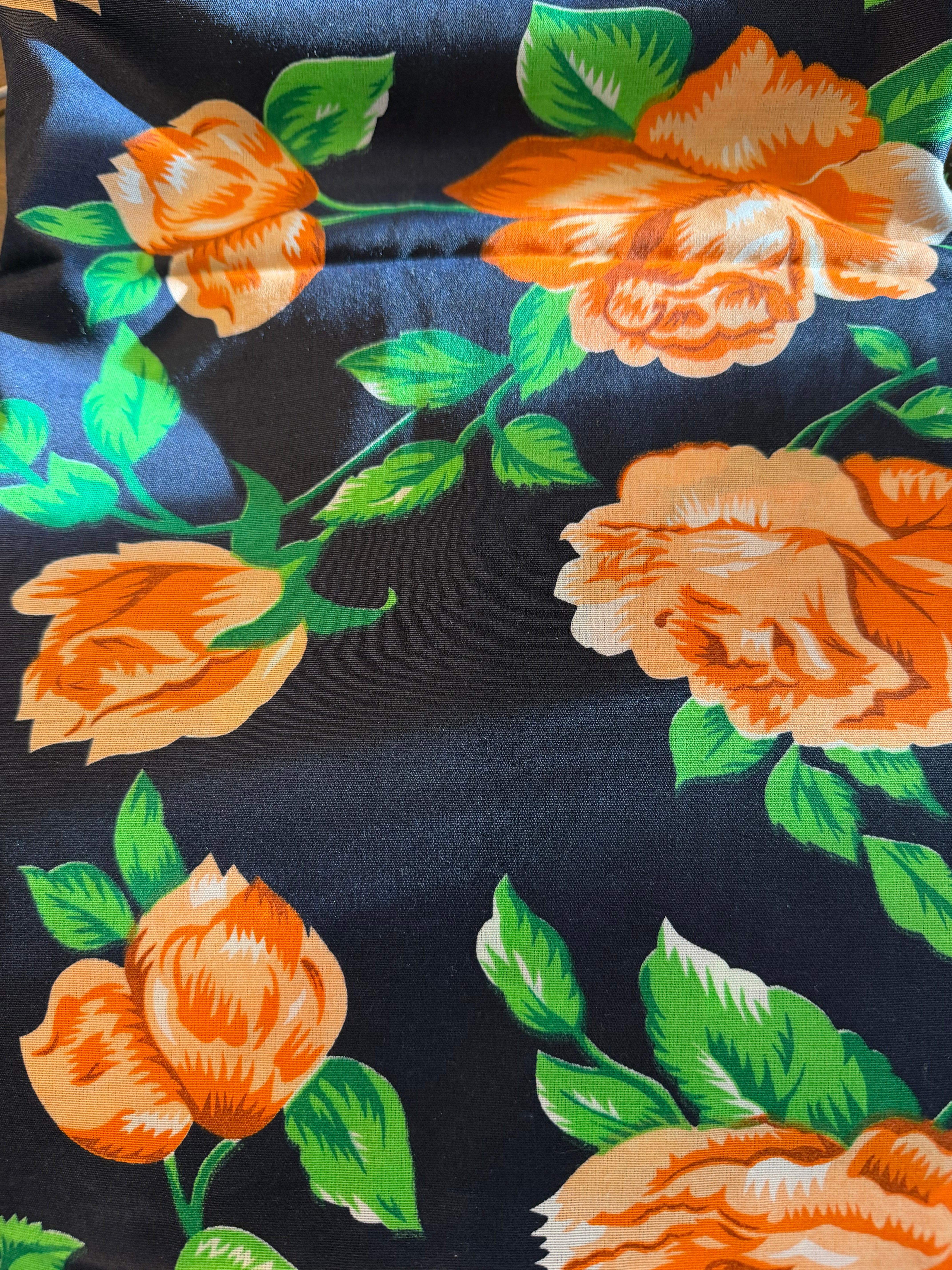 Vintage Fabric - navy blue with orange roses
