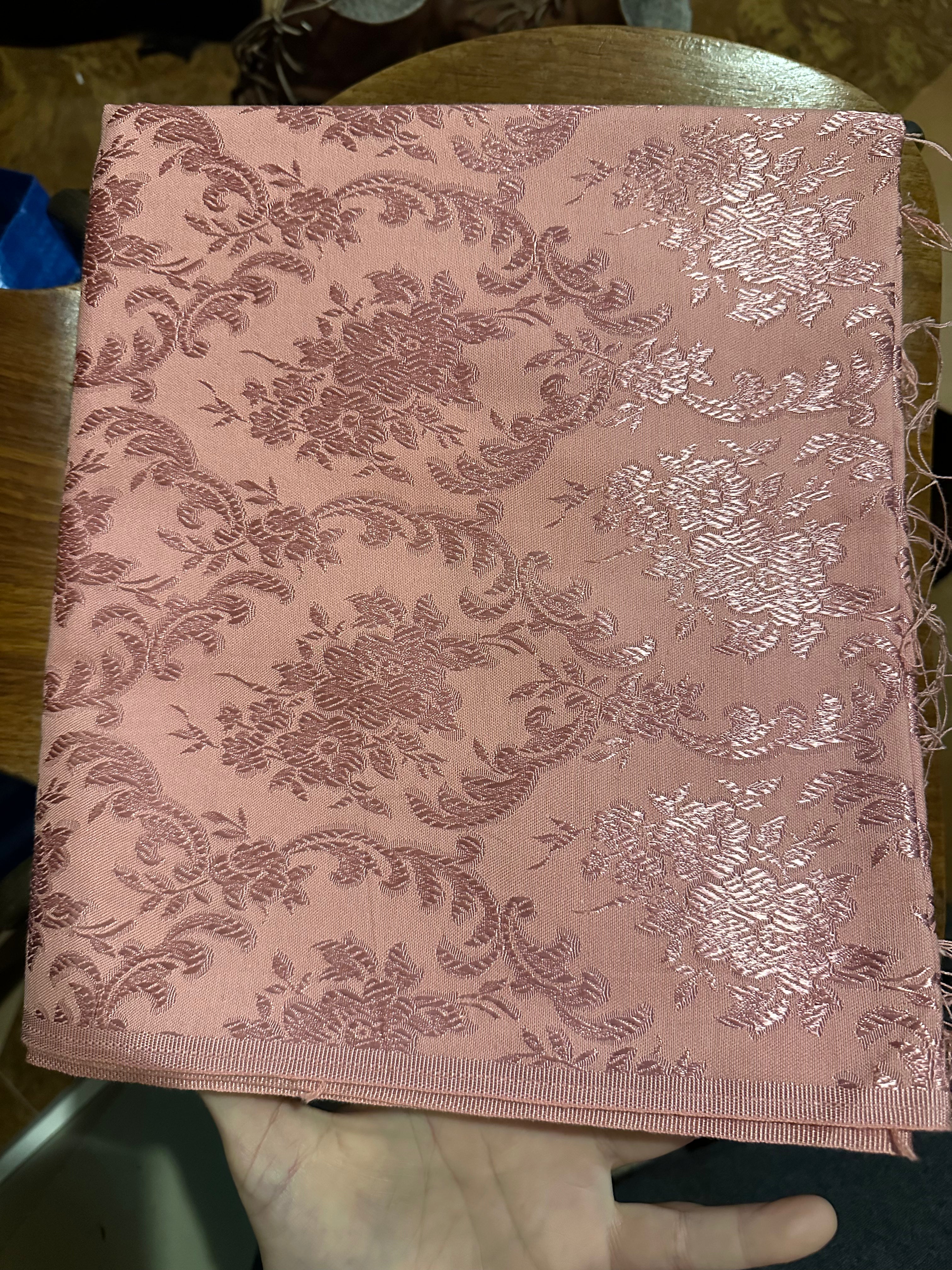 Pink silk-like vintage fabric w/floral print - 1.5 yards