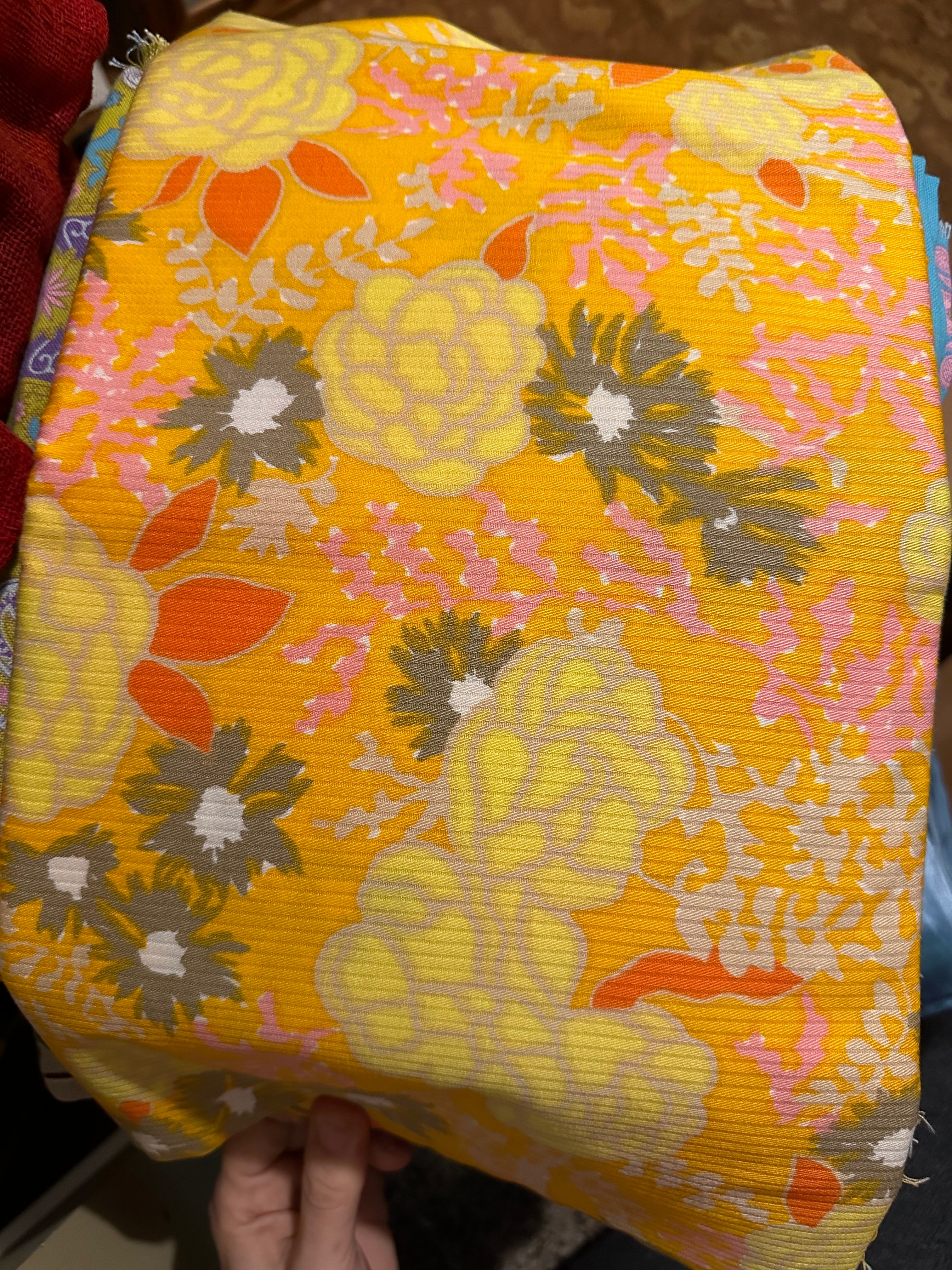 60s/70s Yellow & orange floral vintage fabric - 2 yards