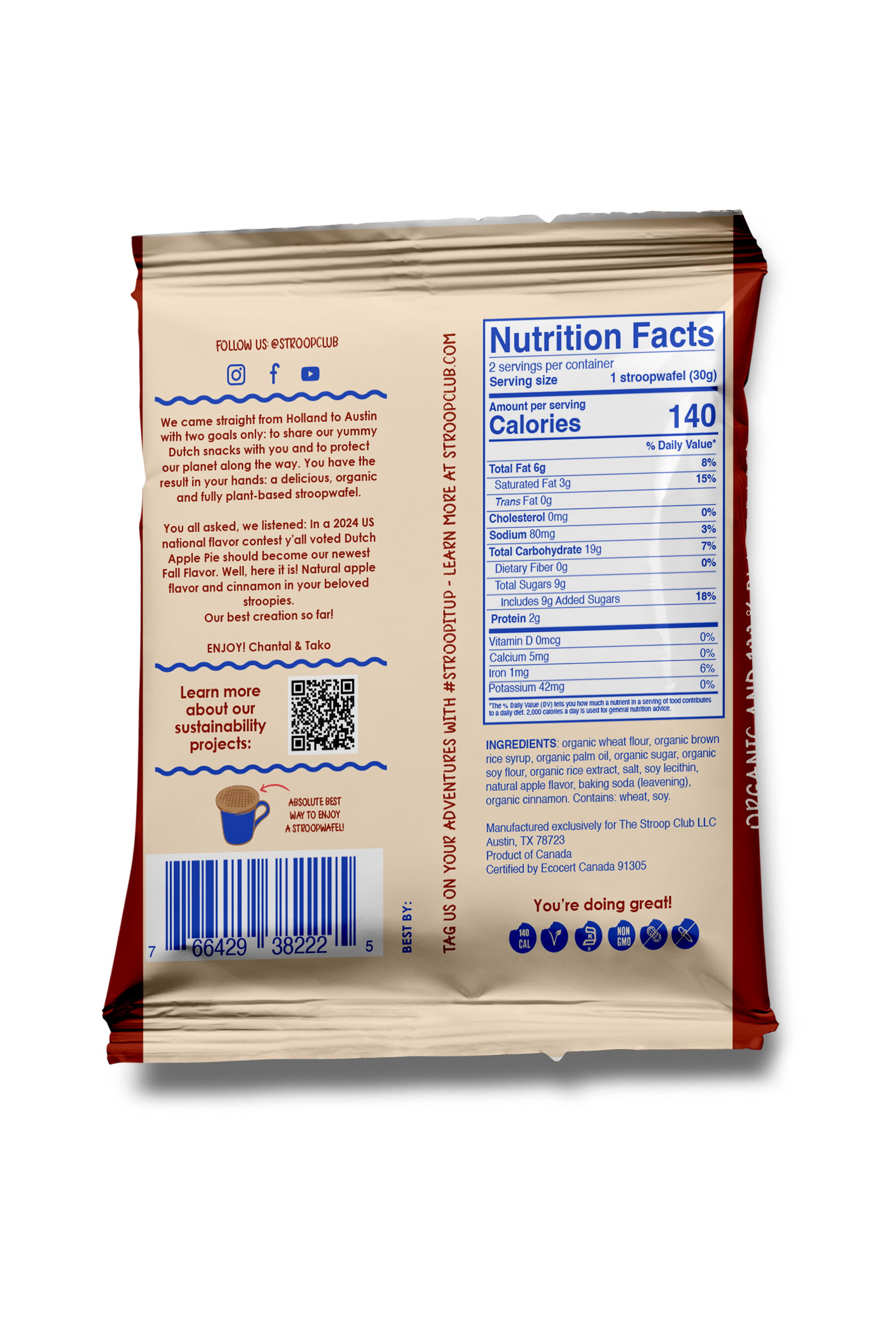 Stroop Club - Dutch Apple Pie Organic and Plant-Based Stroopwafel 2-pack