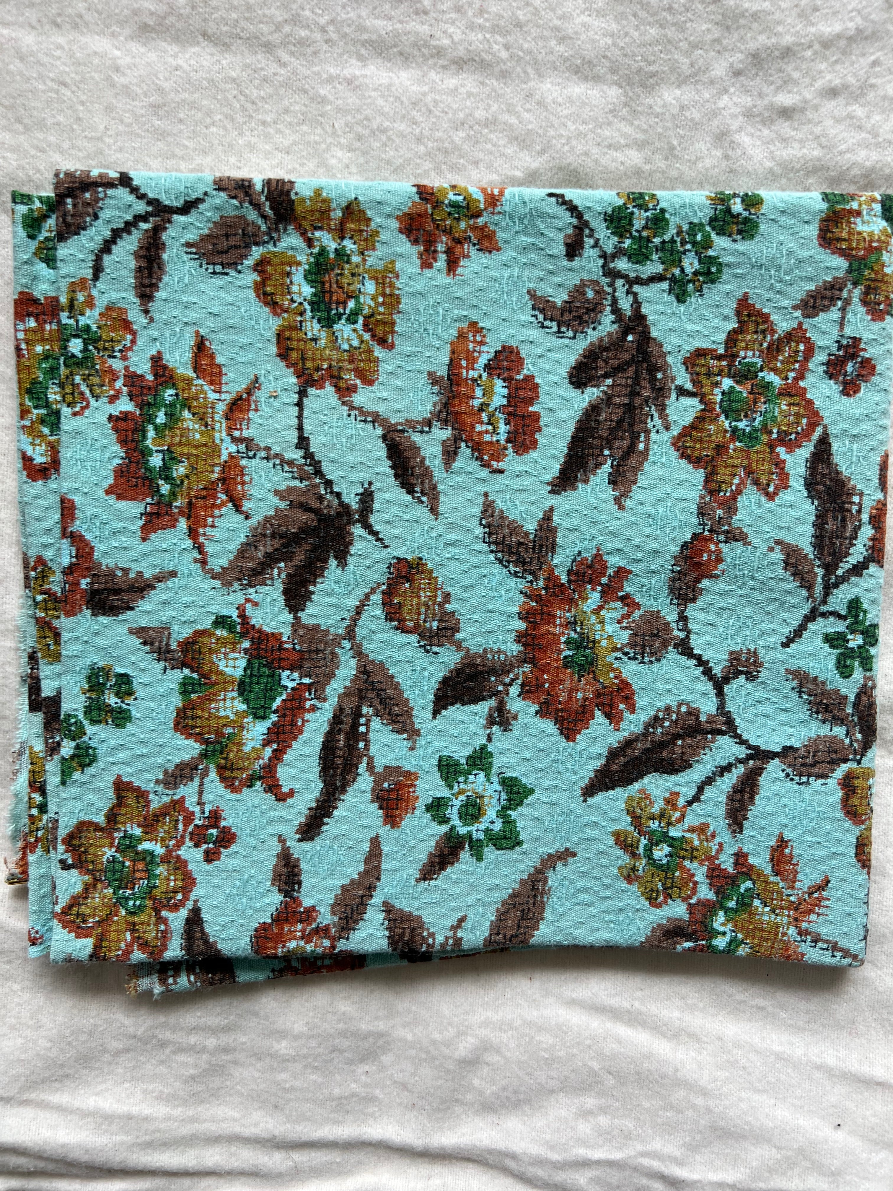 1 yard of turquoise vintage fabric with floral pattern