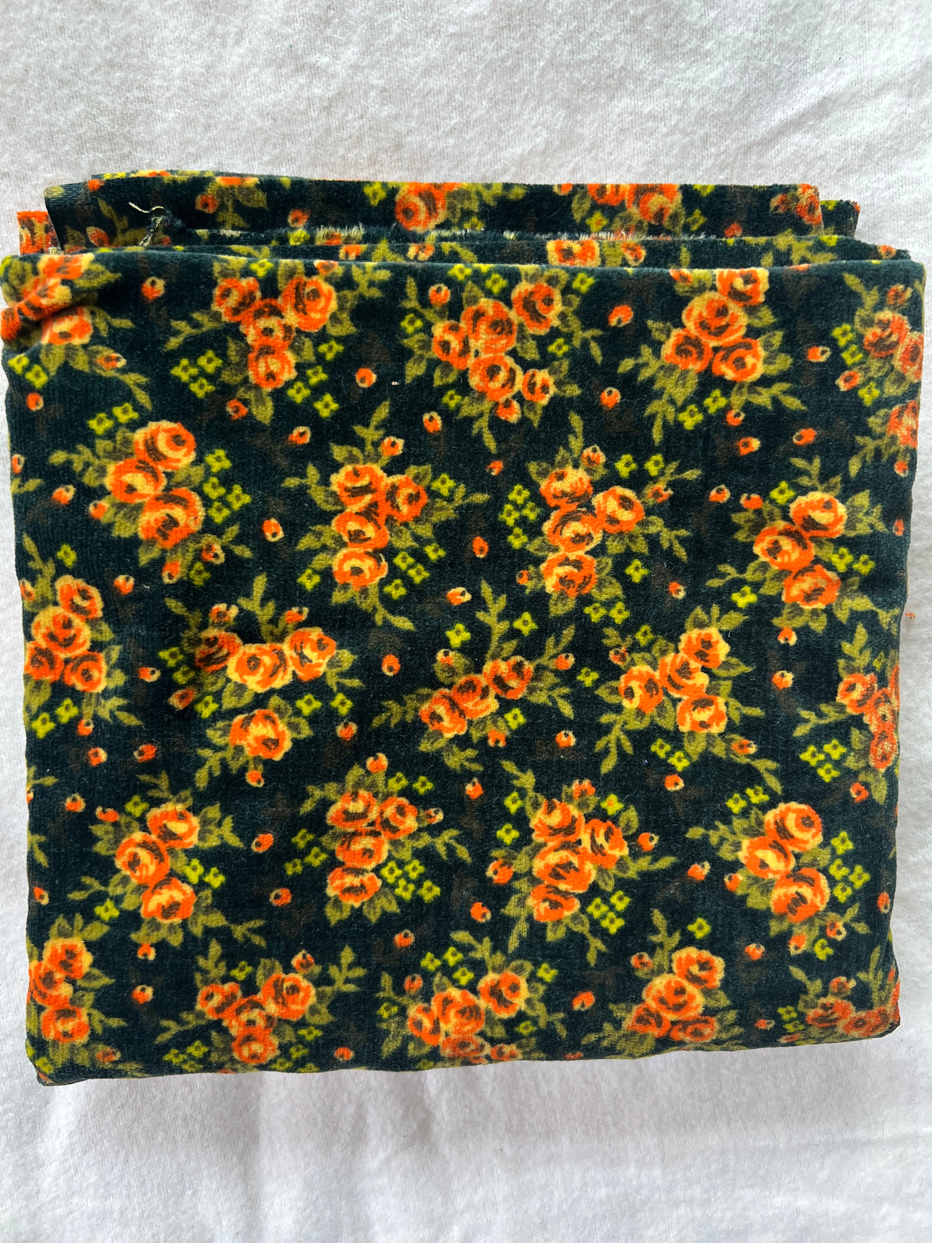 Vintage Fabric - Orange floral design on black velvet