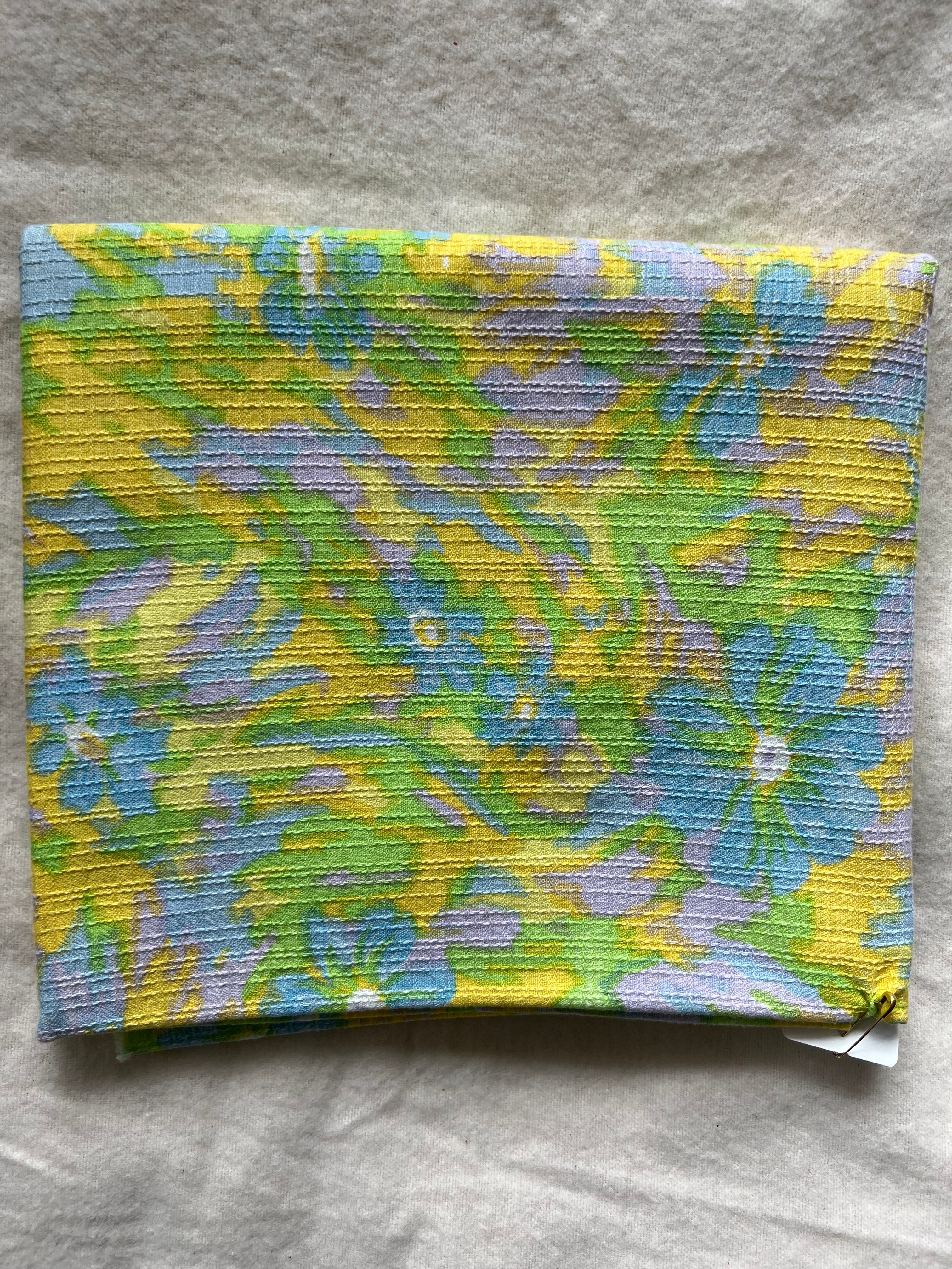 Yellow, blue and purple abstract floral vintage fabric - 1.5 yards