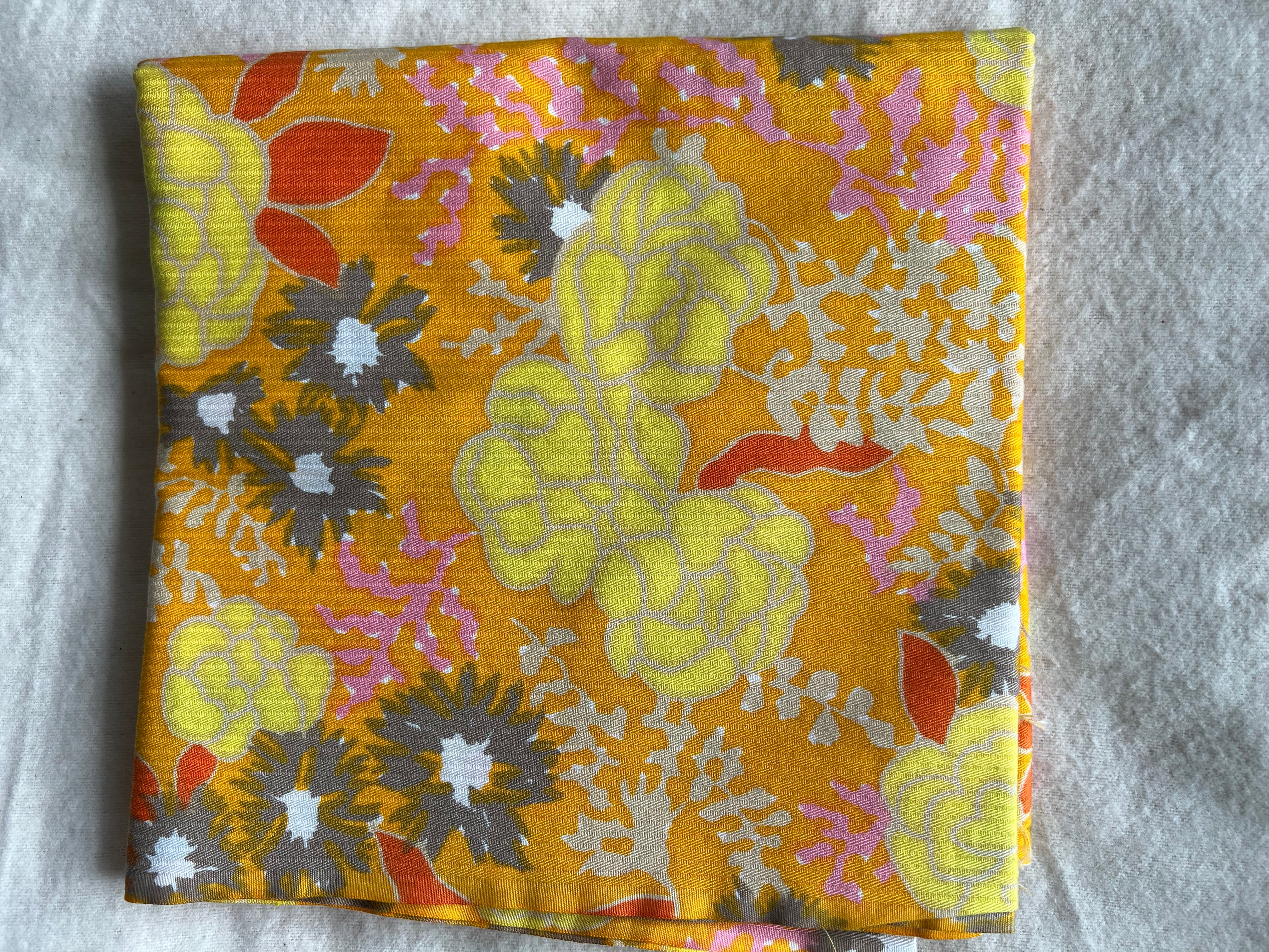 60s/70s Yellow & orange floral vintage fabric - 2 yards