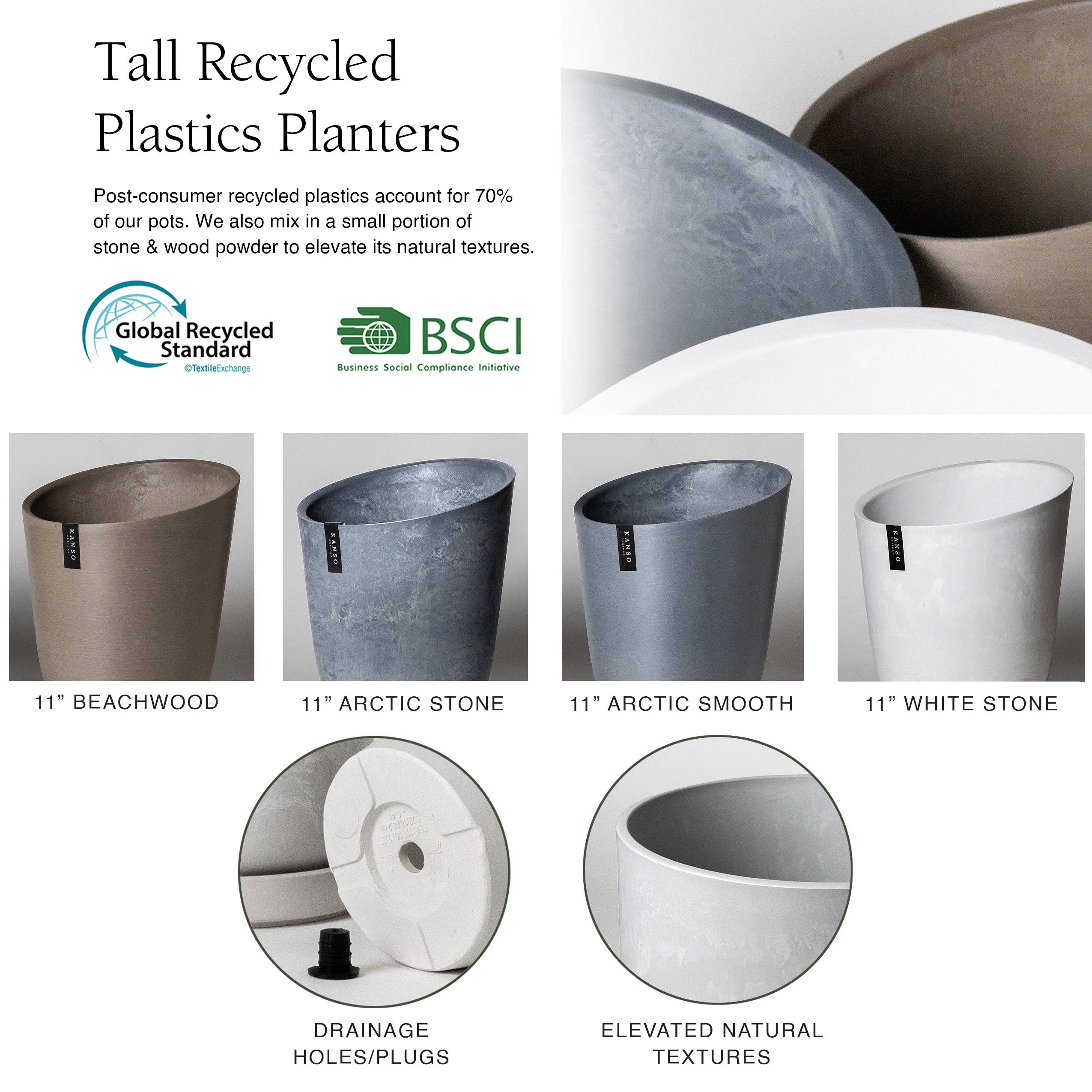 Kanso Designs - 11" Funnel Tall Planter Pot: Arctic (Stonewash)