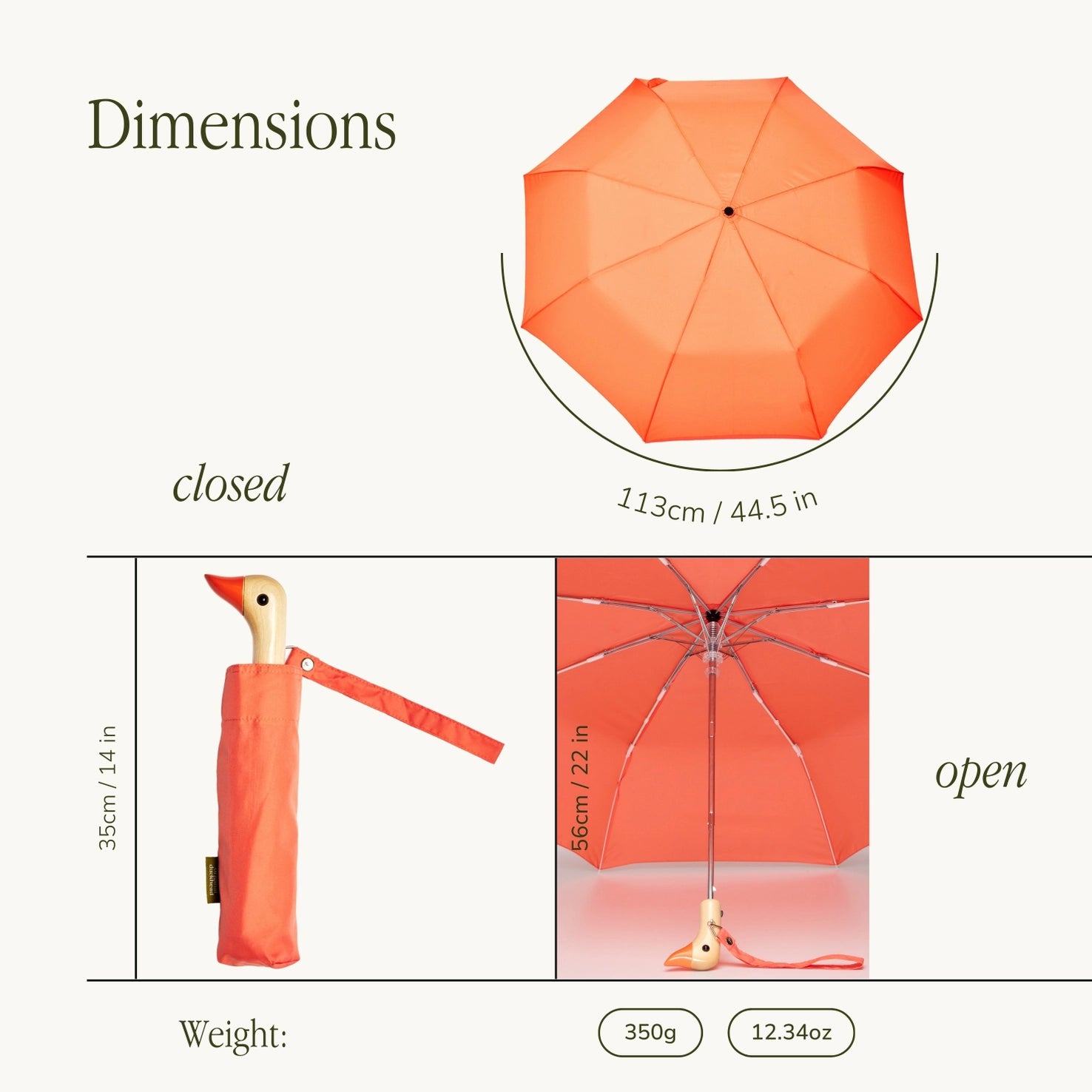 Original Duckhead - Peach Compact Eco-Friendly Wind Resistant Umbrella