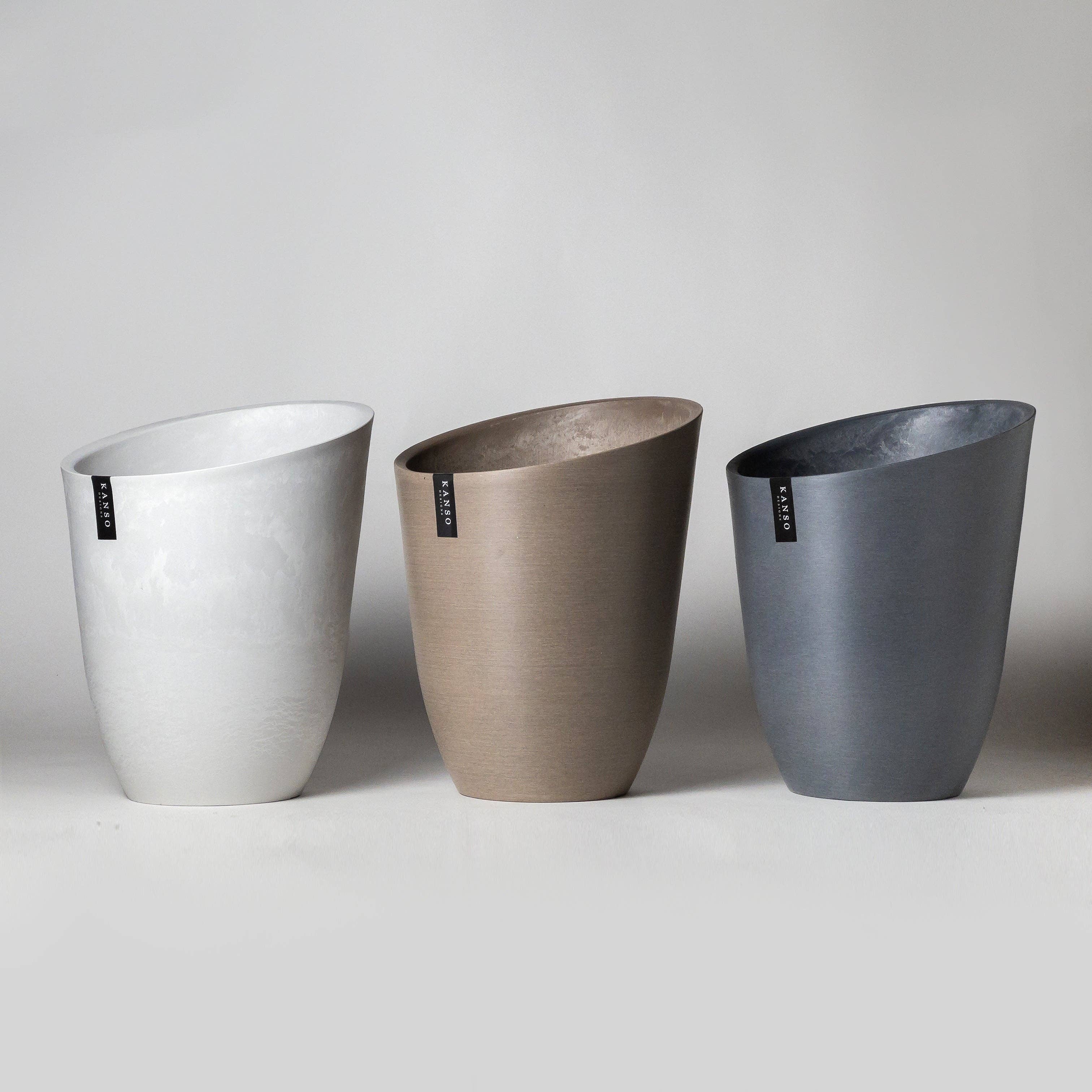 Kanso Designs - 11" Funnel Tall Planter Pot: Arctic (Stonewash)