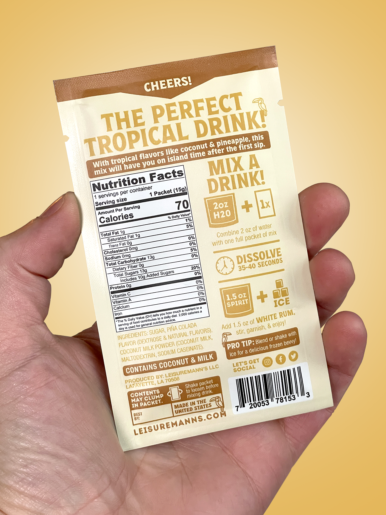 Leisuremann's Piña Colada Single Serve Cocktail Mixer