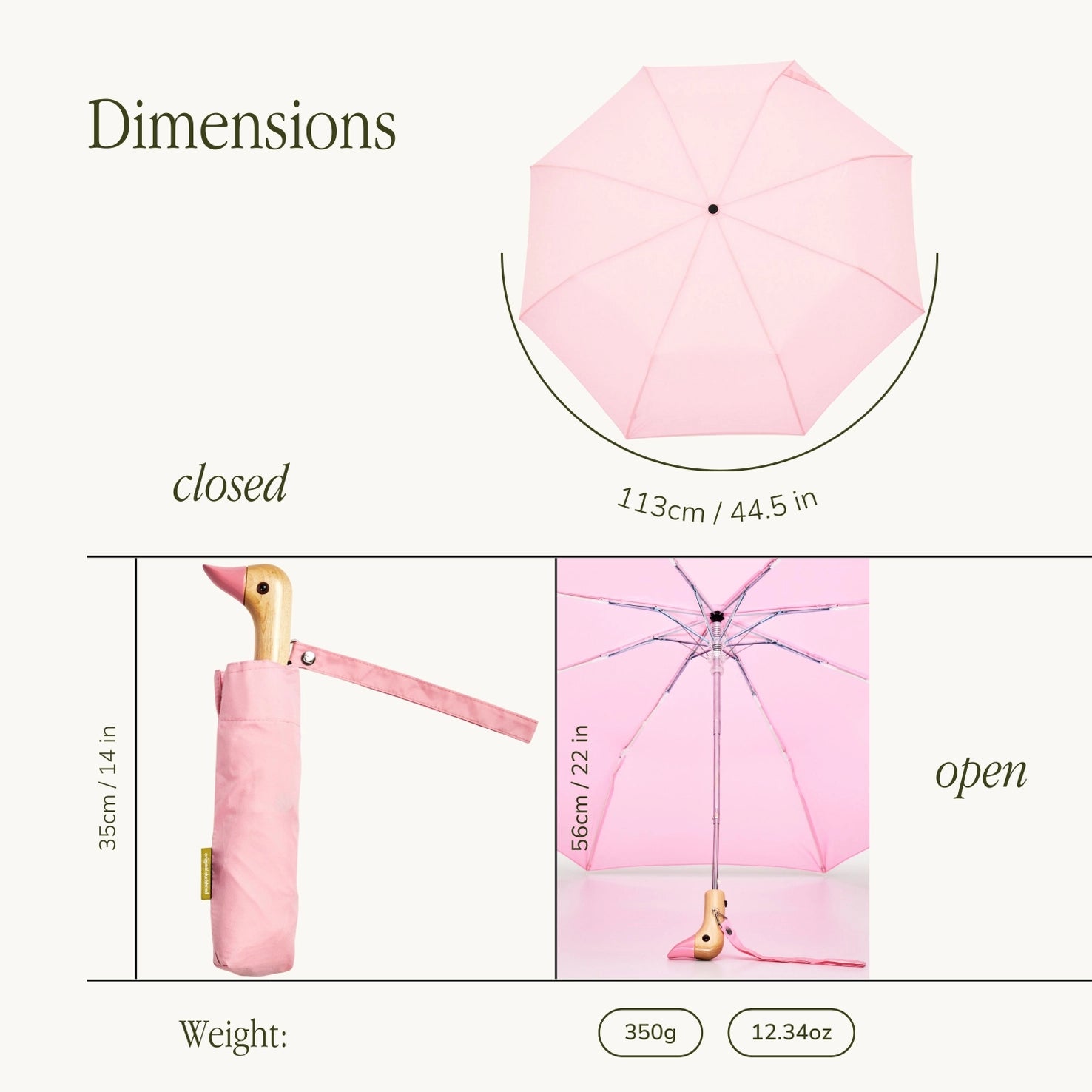 Original Duckhead - Pink Compact Eco-Friendly Wind Resistant Umbrella