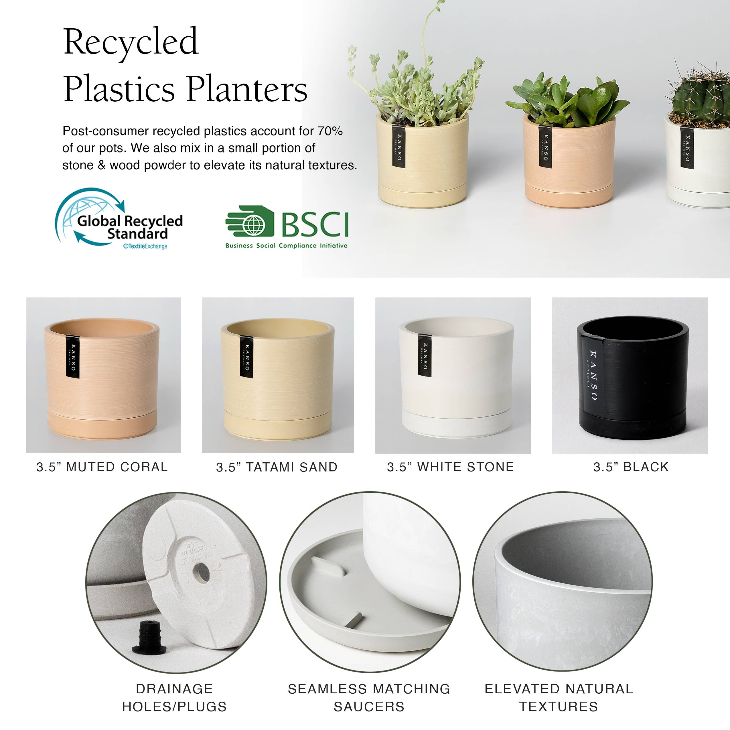 Kanso Designs - 3.5" Earth Tone Mini Planters | 4 Colorways