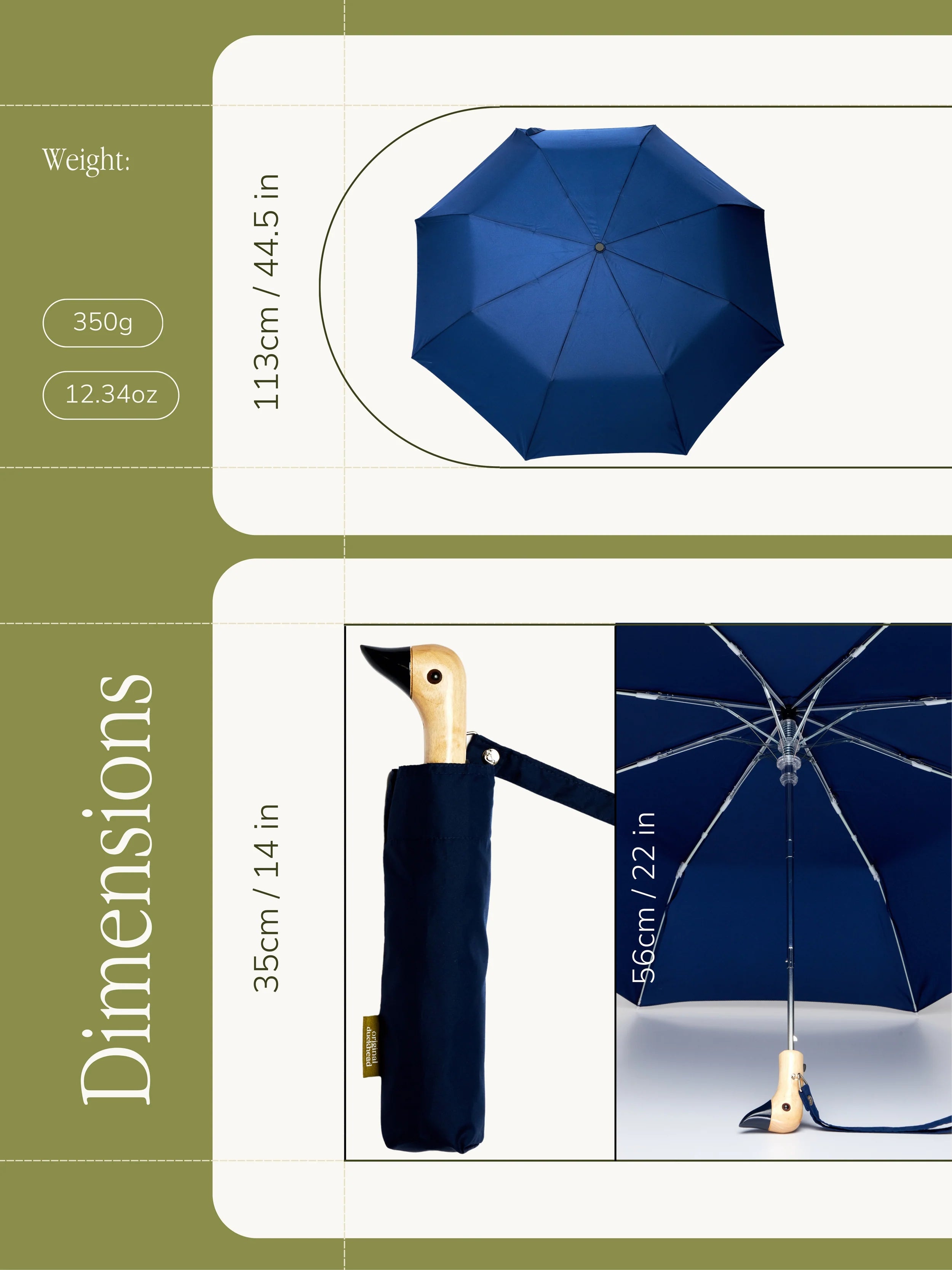Original Duckhead - Navy Compact Eco-Friendly Wind Resistant Umbrella